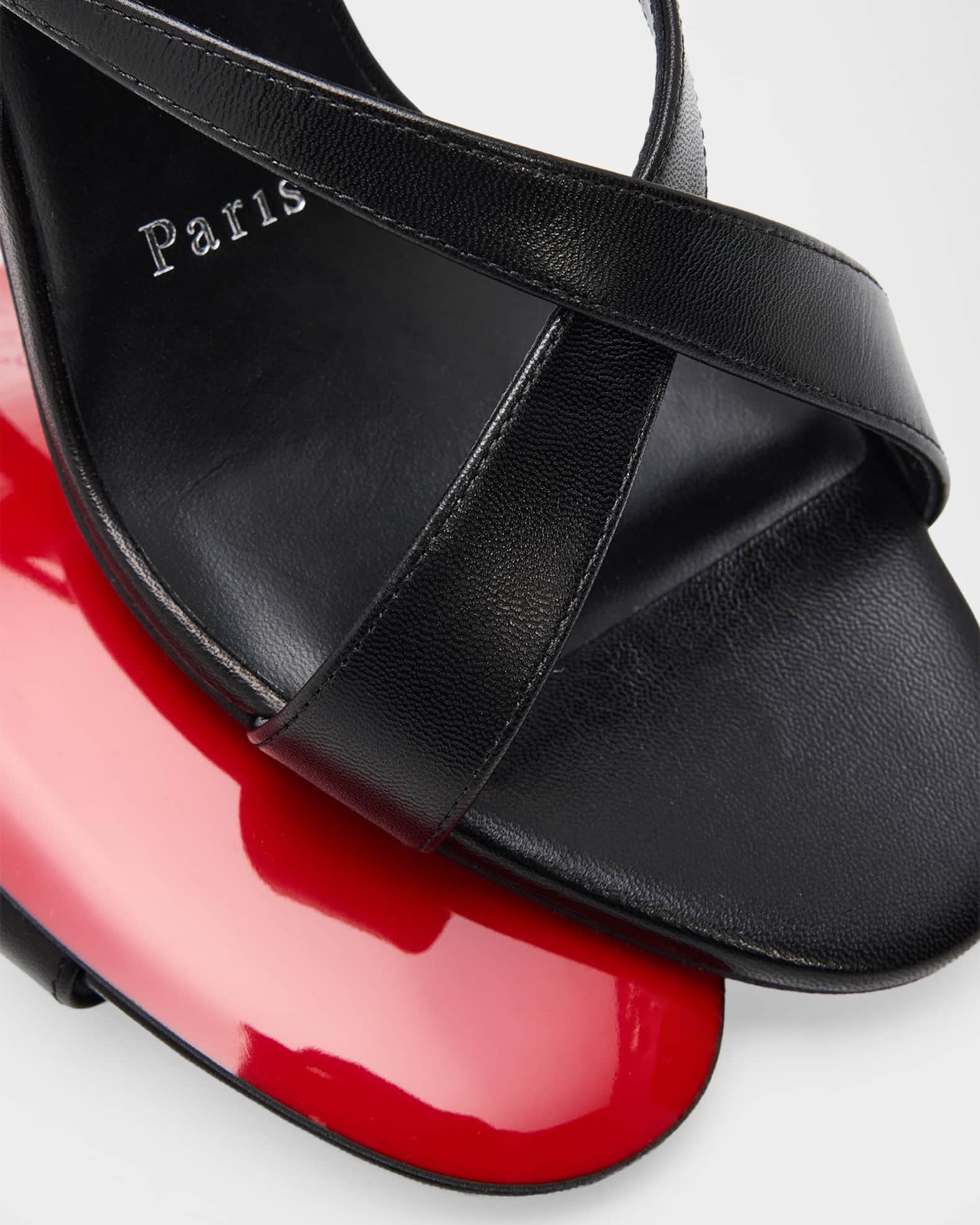 Christian Louboutin 80mm Mulazee Leather Crisscross Mules | Neiman