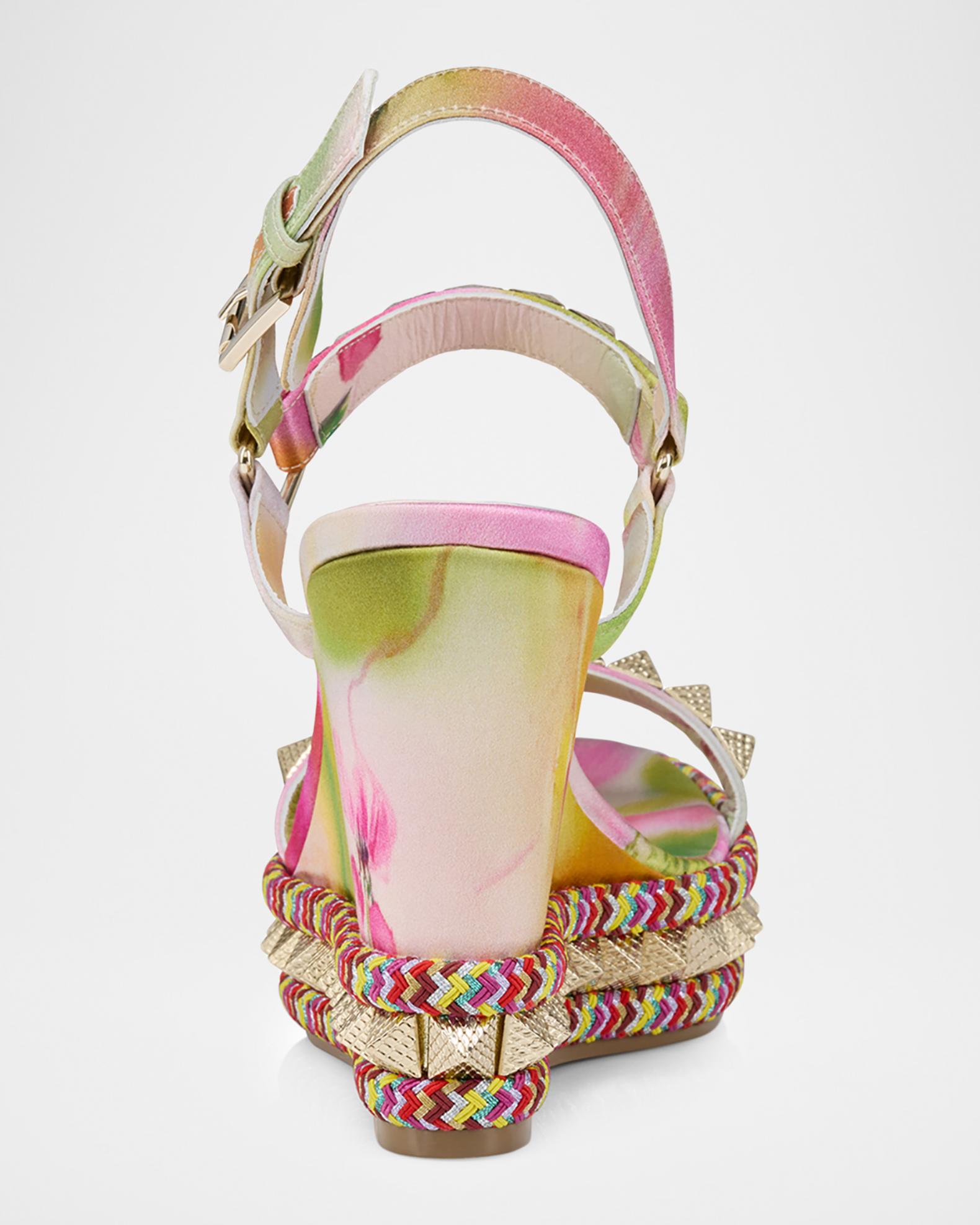 Christian Louboutin 110mm Pyra Clou Satin Spike Wedge Sandals