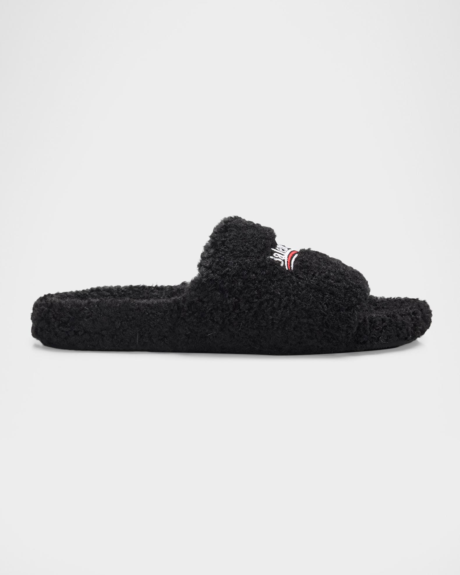 Balenciaga Men's Furry Slide Sandals | Neiman Marcus