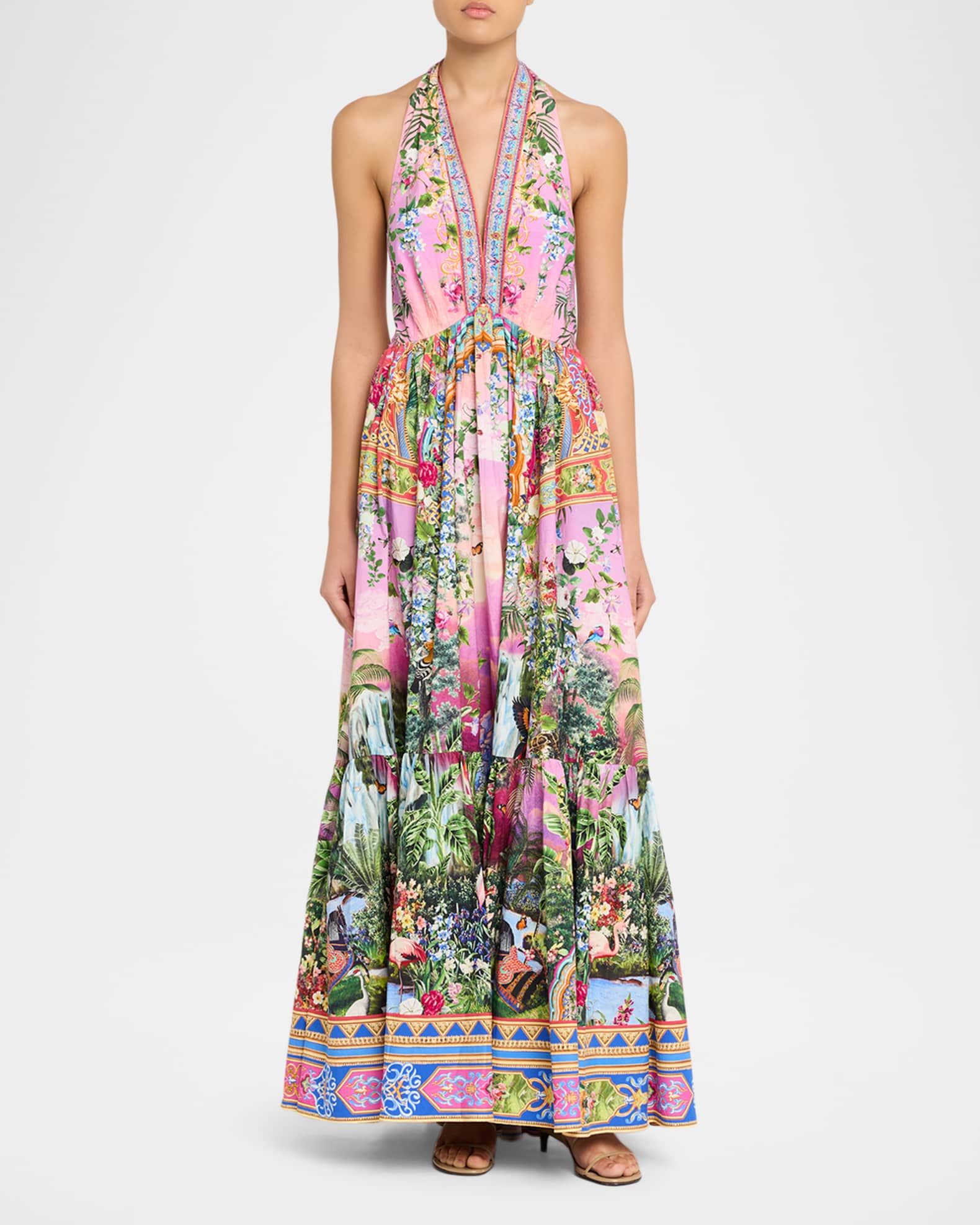 Camilla Turkish Delight Ruffle-Hem Halter Maxi Dress | Neiman Marcus