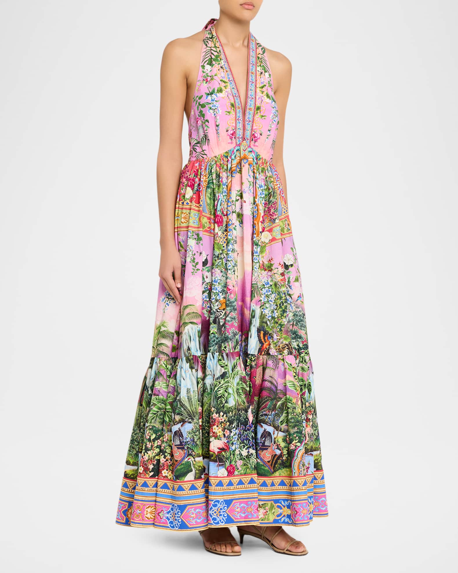 Camilla Turkish Delight Ruffle-Hem Halter Maxi Dress | Neiman Marcus