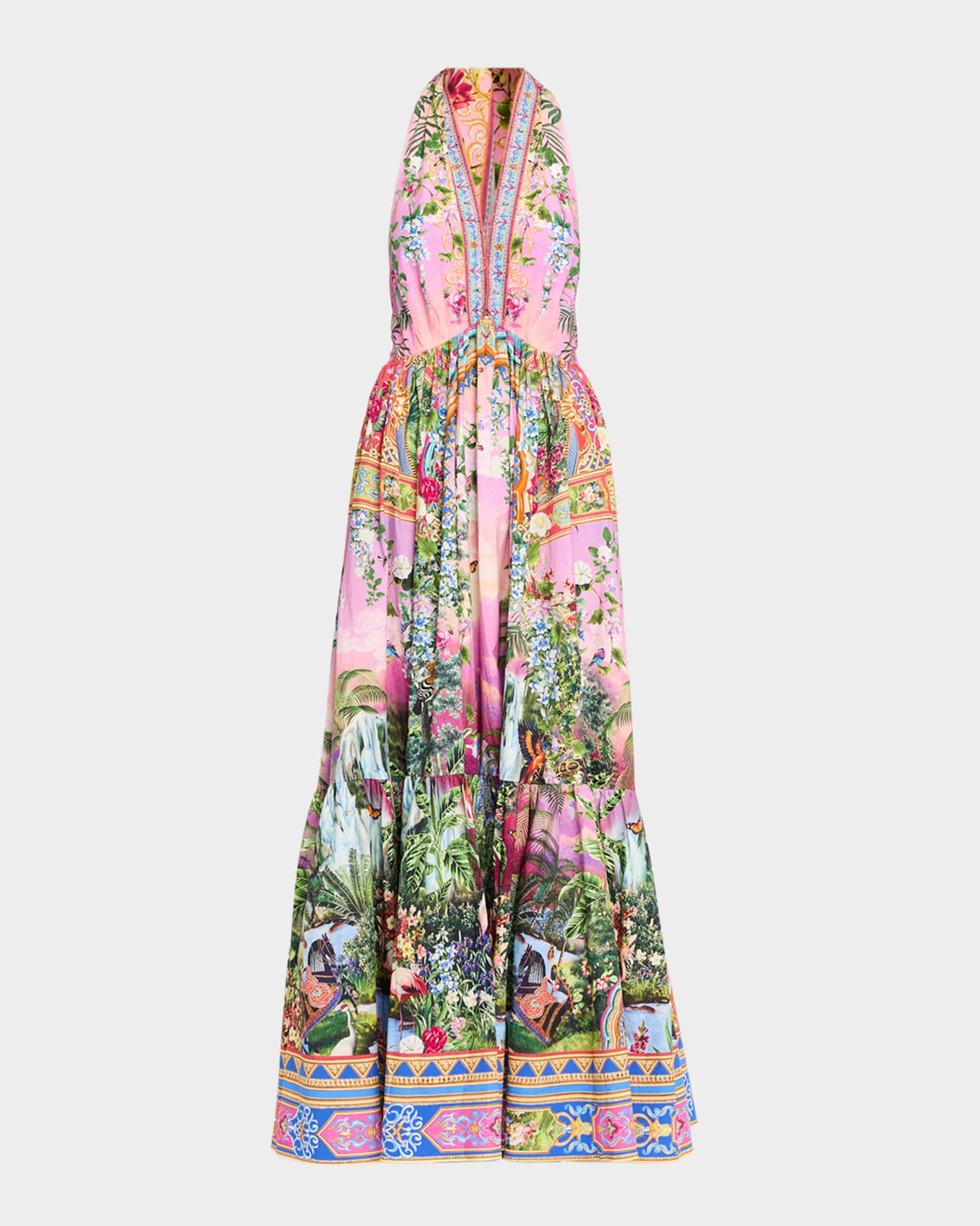Camilla Turkish Delight Ruffle-Hem Halter Maxi Dress | Neiman Marcus