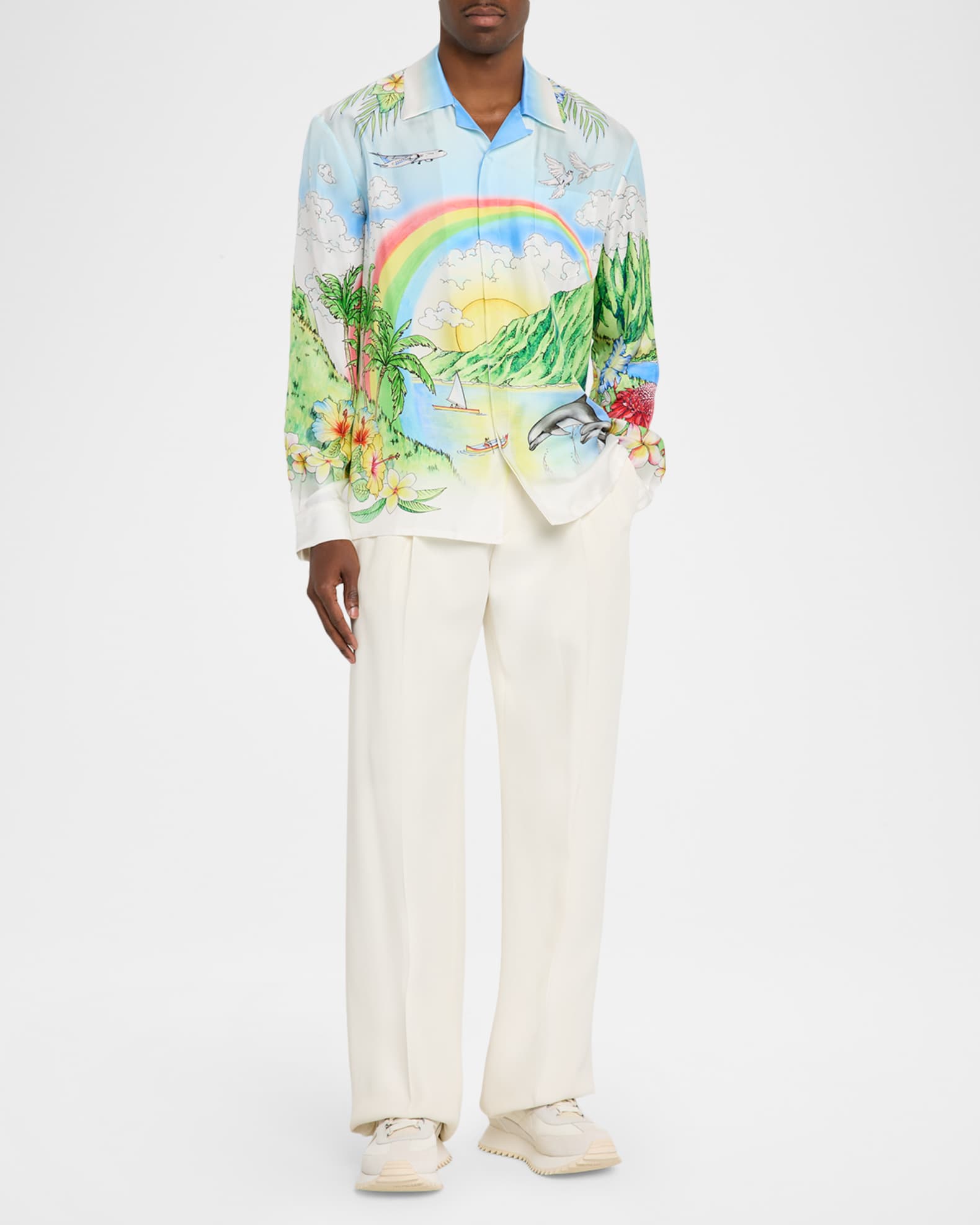 casablanca dress shirt CASABLANCA Men's Aloha Silk Concealed Button-Down Shirt