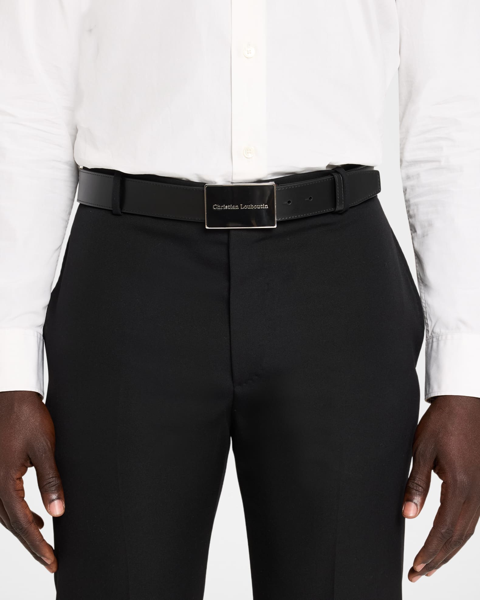 Christian Louboutin Men's Canopy Logo Plate Leather Belt | Neiman