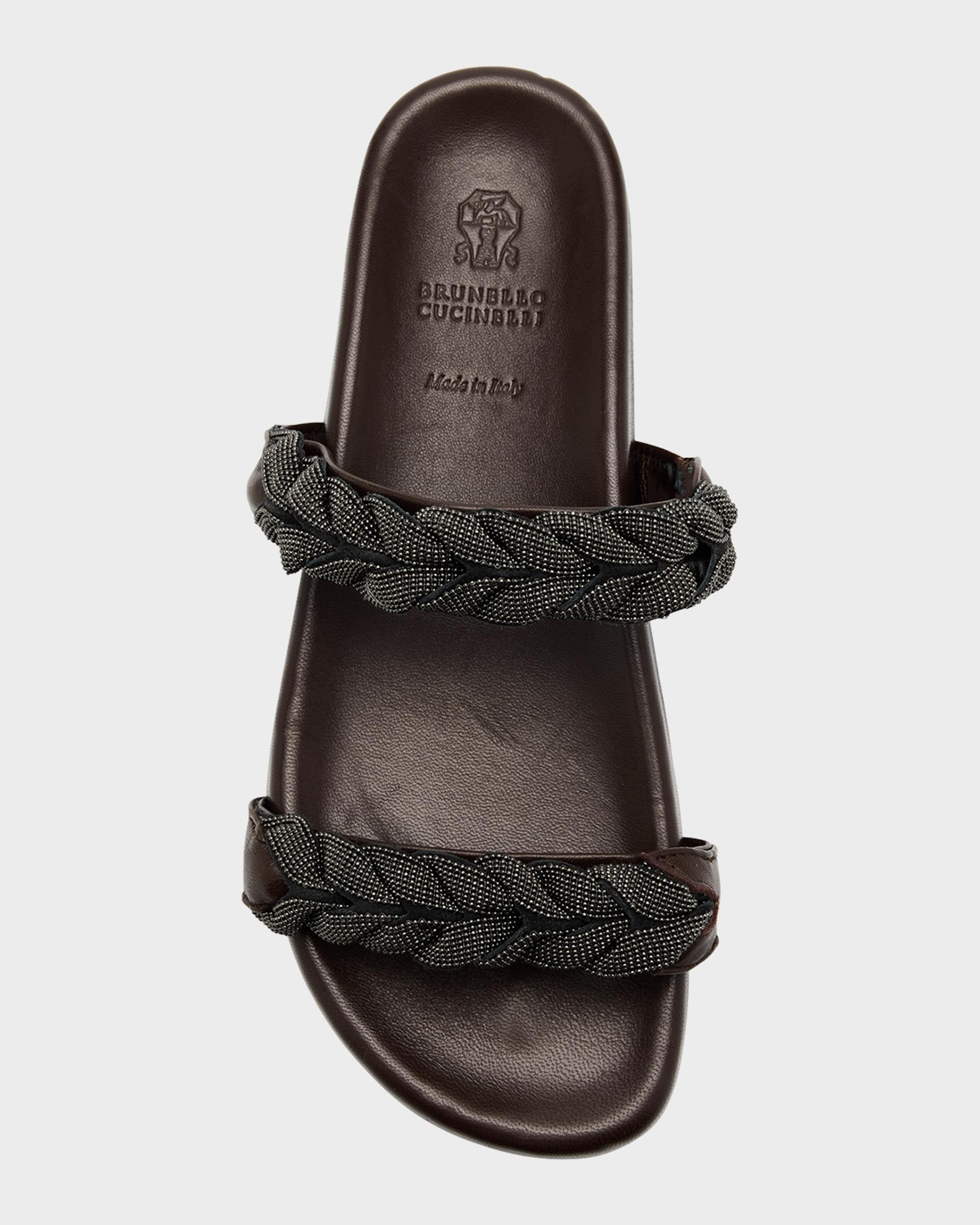 Brunello Cucinelli Braided Monili Leather Slide Sandals 