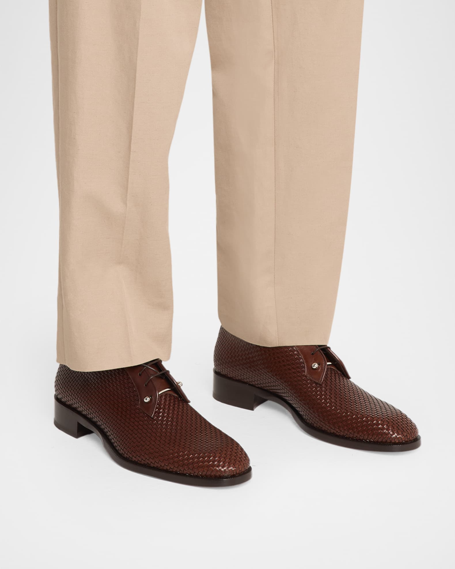 Christian Louboutin Men's Chambeliss Braided Leather Derby Shoes