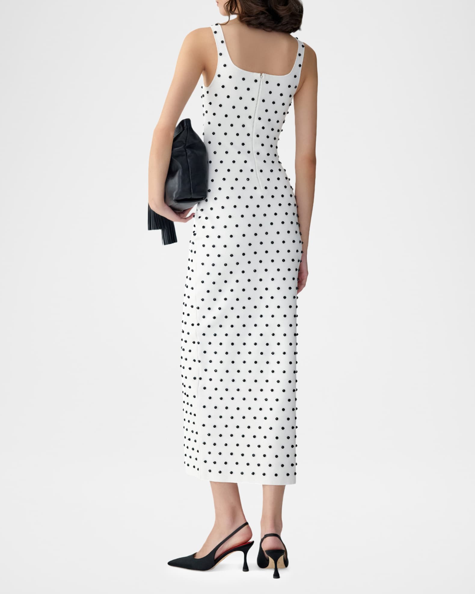 Carolina Herrera Polka-Dot Embroidered Sleeveless Midi Dress