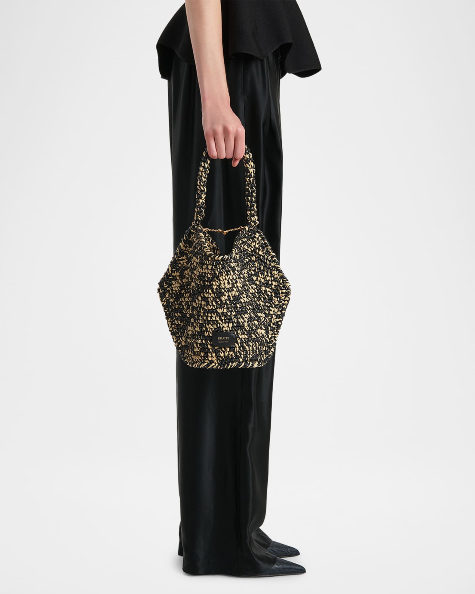 Khaite Lotus Mini Raffia Top-Handle Bag | Neiman Marcus