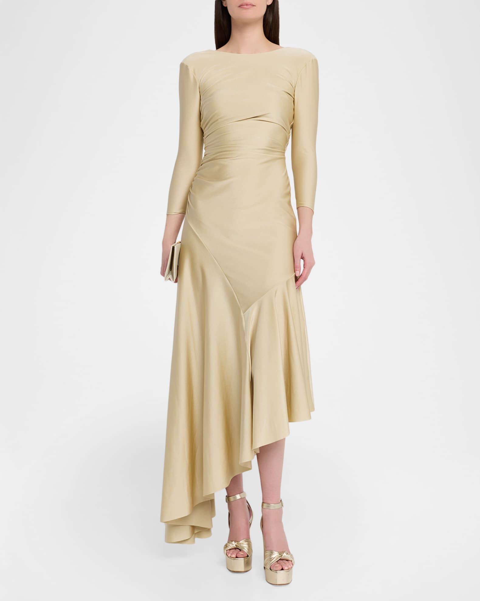 Chiara Boni La Petite Robe Tanis High-Low Shimmer Midi Dress | Neiman Marcus