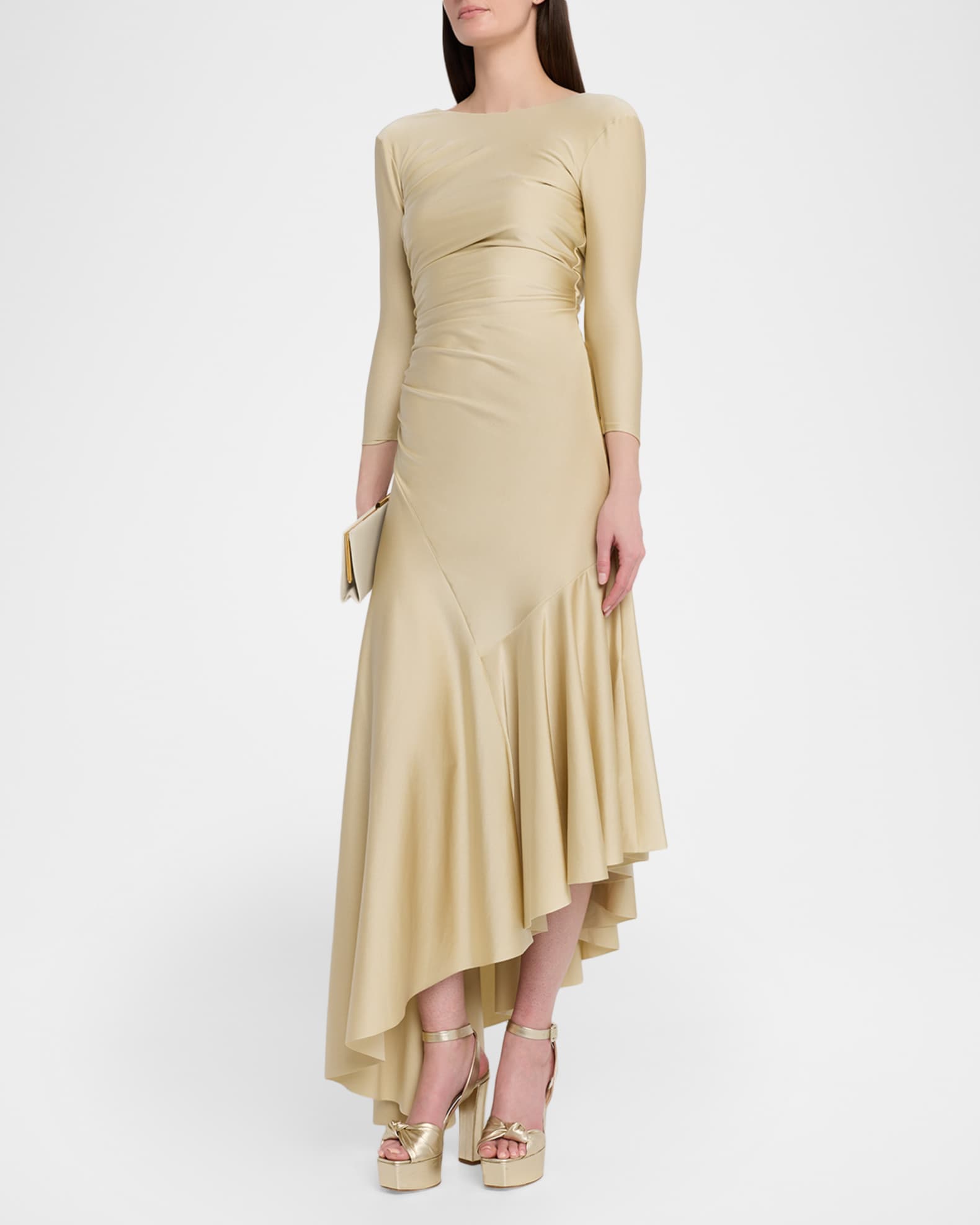 Chiara Boni La Petite Robe Tanis High-Low Shimmer Midi Dress | Neiman Marcus