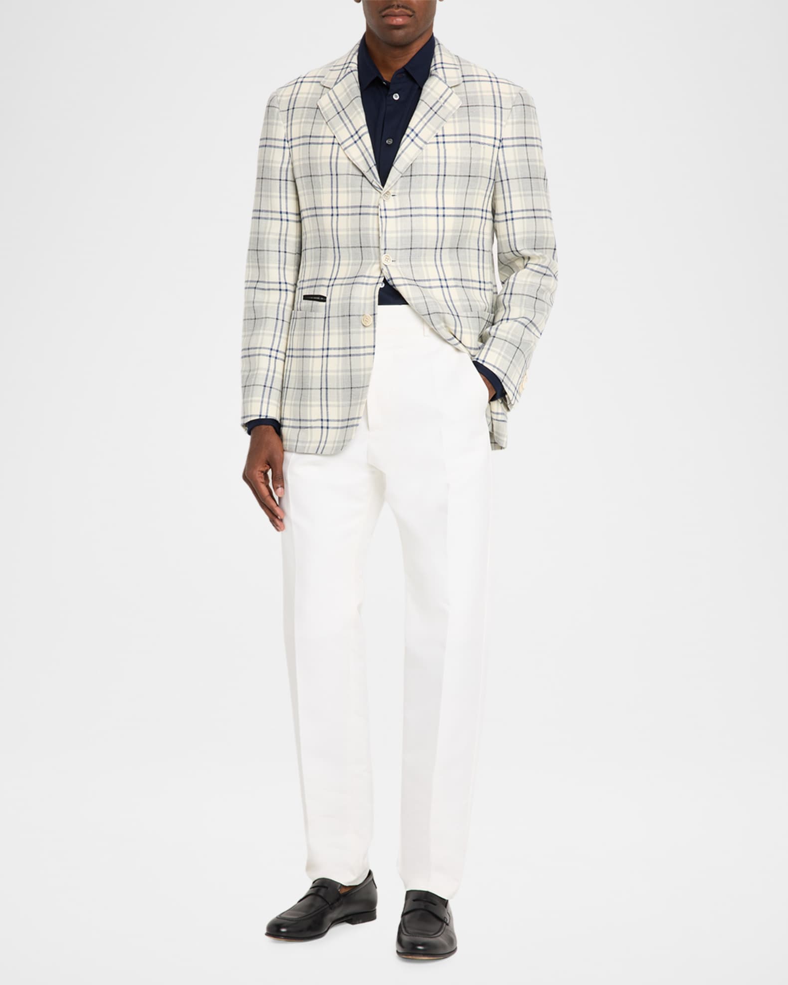 dunhill Men's Wool and Linen Tattersall Check Single-Breasted