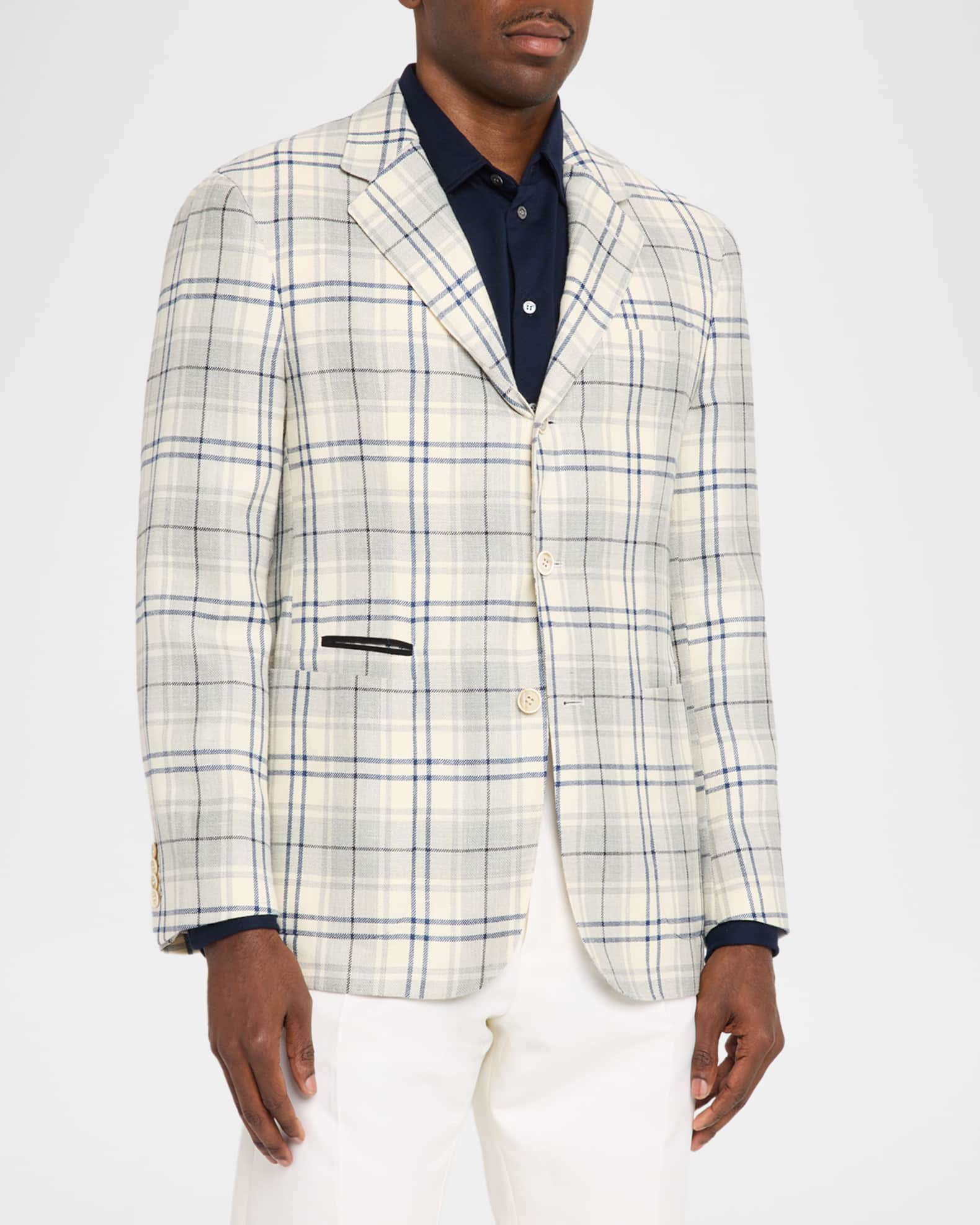 dunhill Men's Wool and Linen Tattersall Check Single-Breasted
