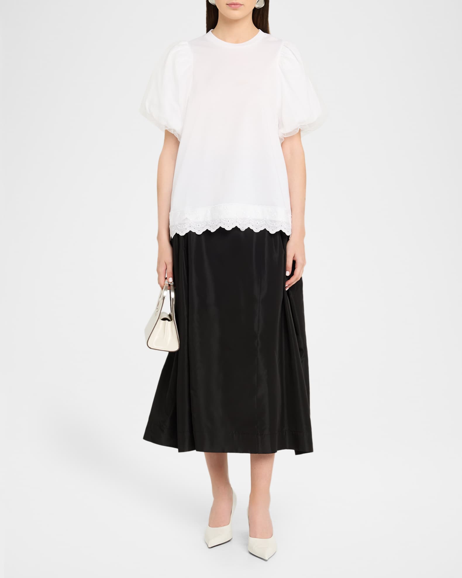 simone Rocha  チュールトップス Simone Rocha Tulle Overlay Puff-Sleeve T-Shirt | Neiman Marcus