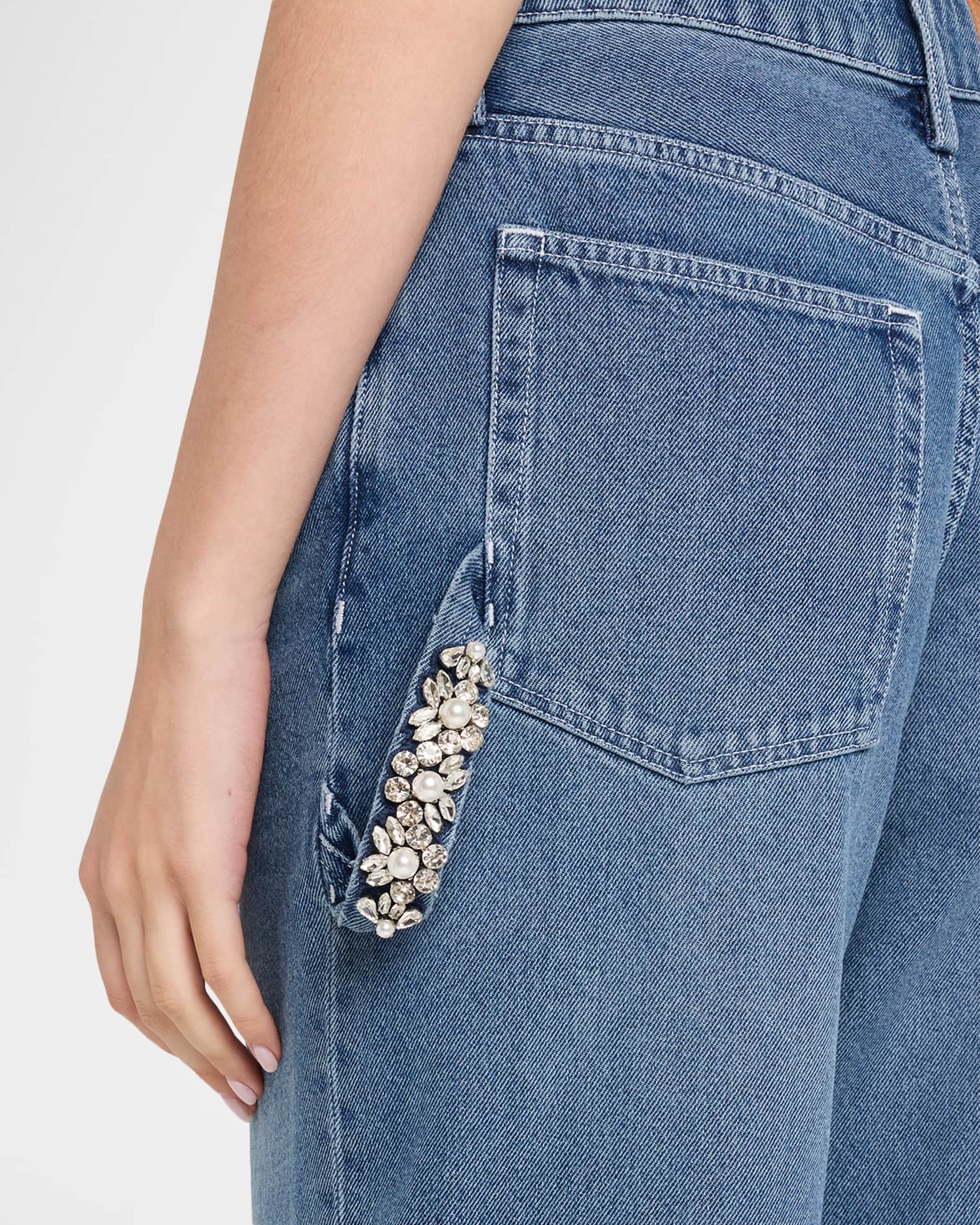 Simone Rocha Crystal-Embellished Straight-Leg Crop Carpenter Jeans
