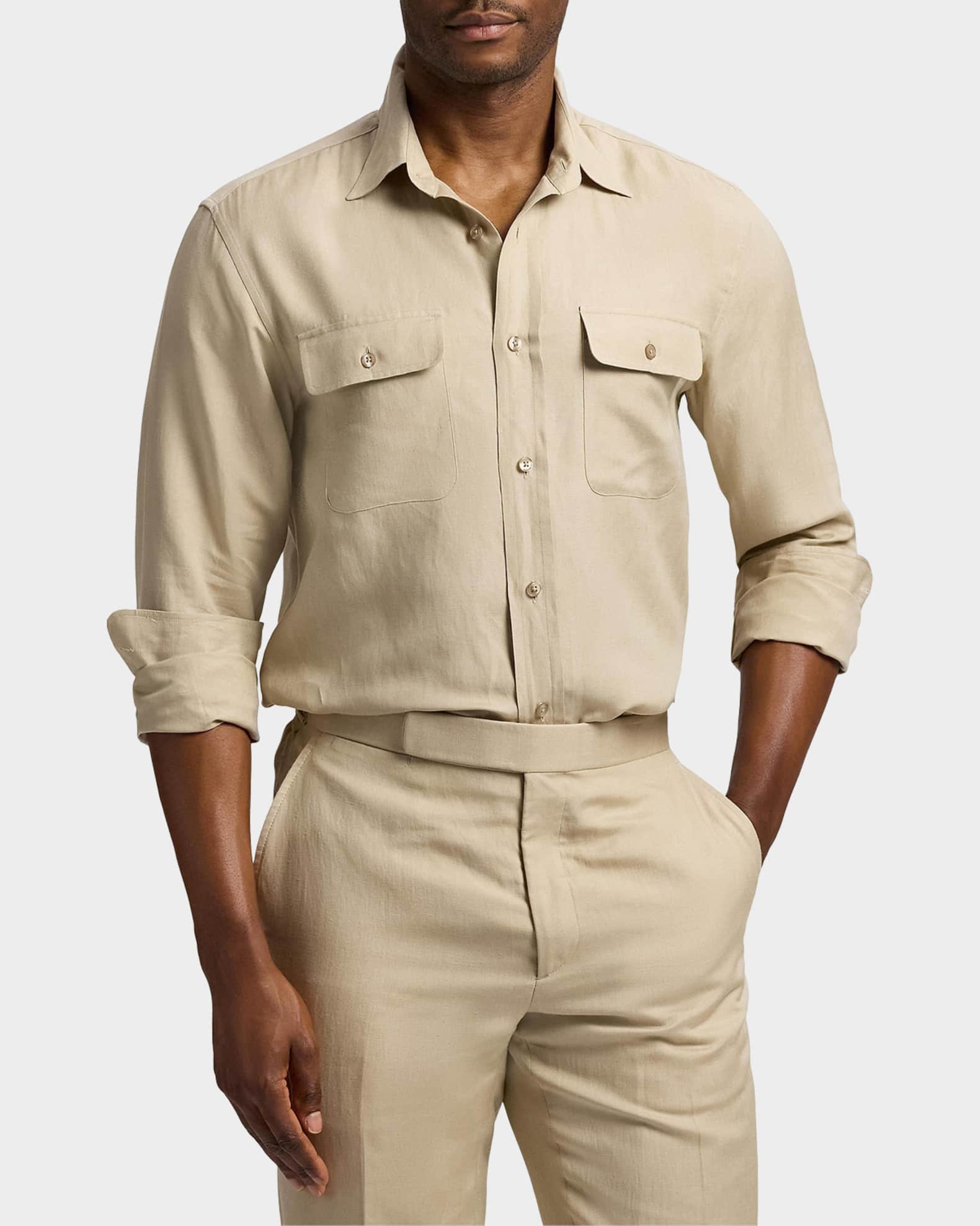 RALPH LAUREN PURPLE LABEL リネン シルクコットン M Ralph Lauren Purple Label Silk-Linen Shirt | Neiman Marcus