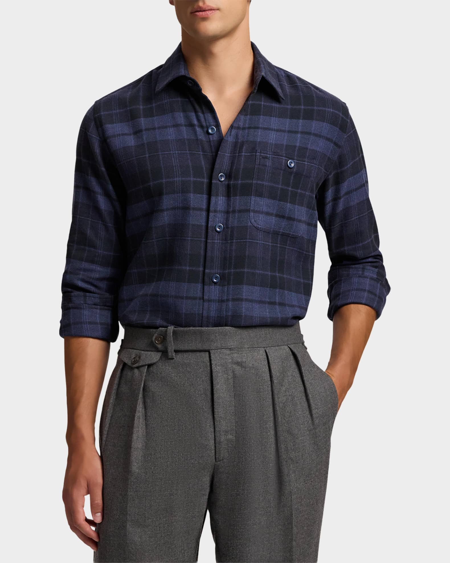 Ralph Lauren Purple Label Plaid Twill Shirt | Neiman Marcus