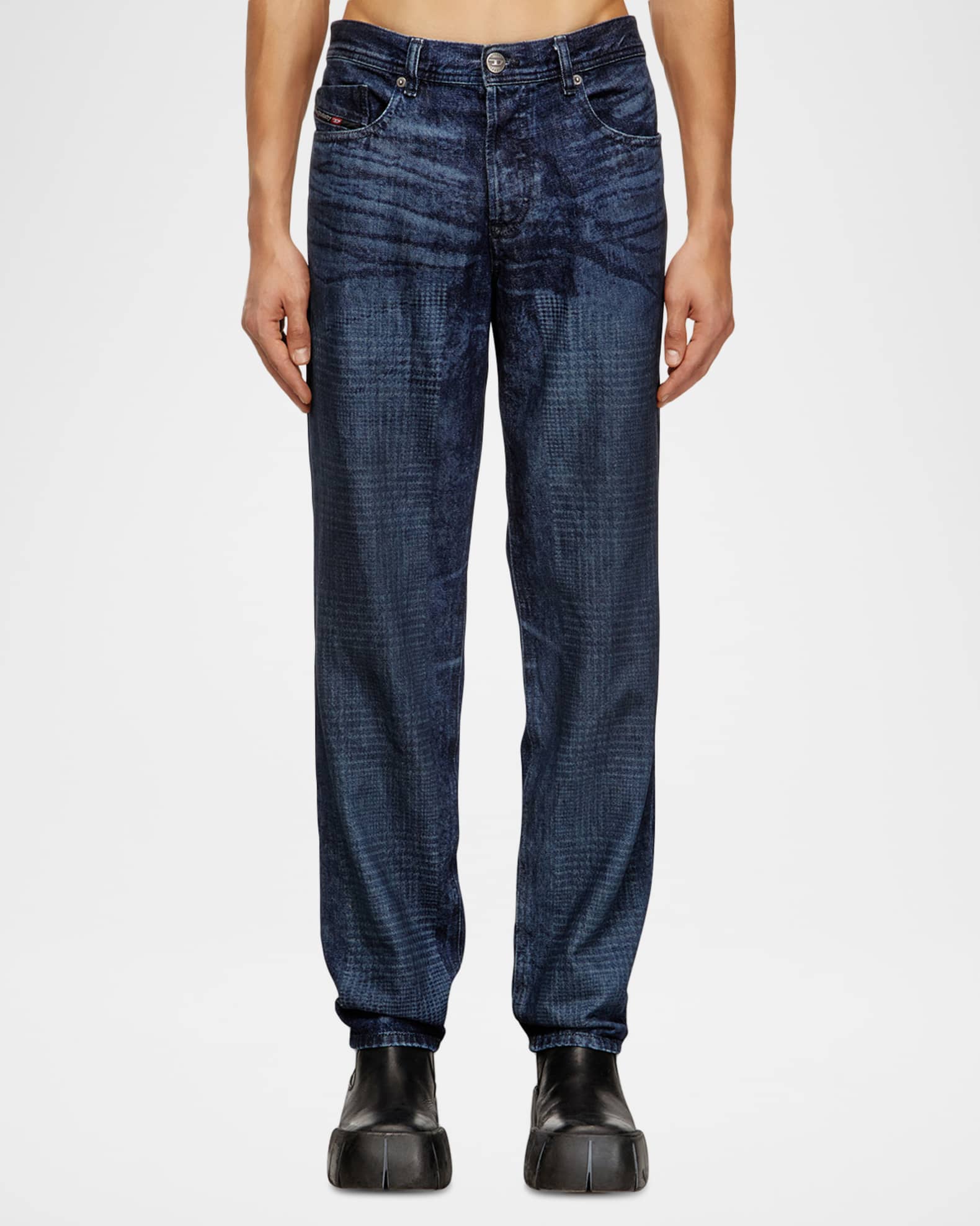 Diesel Men's D-2023 Stonewashed Check Denim Straight-Leg Jeans