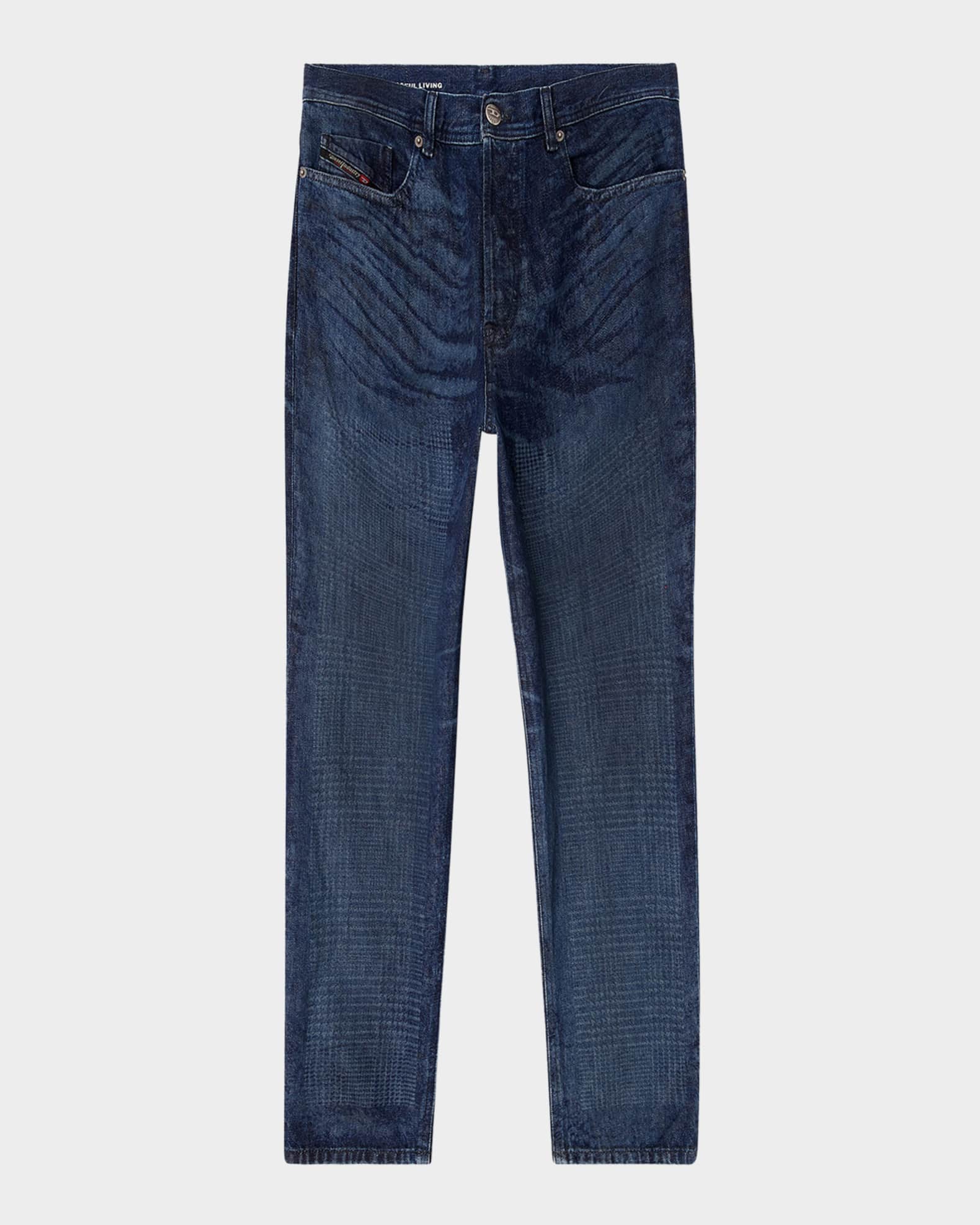 Diesel Men's D-2023 Stonewashed Check Denim Straight-Leg Jeans