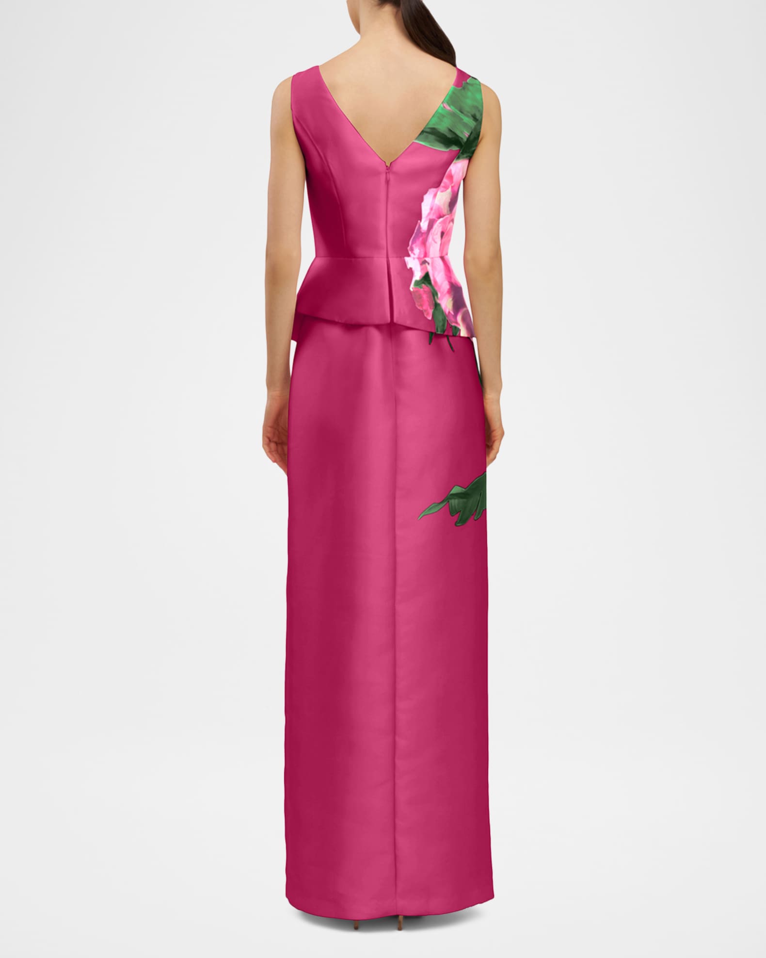 Kay Unger New York Luciana Floral-Print Mikado Column Gown | Neiman Marcus