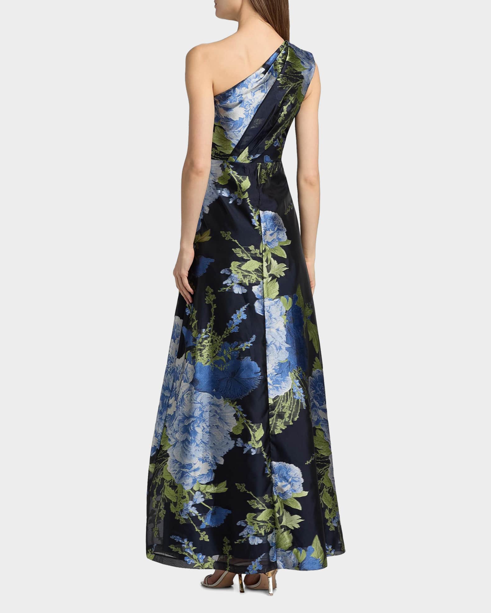 Kay Unger New York Daisy One-Shoulder Organza Jacquard Gown | Neiman Marcus
