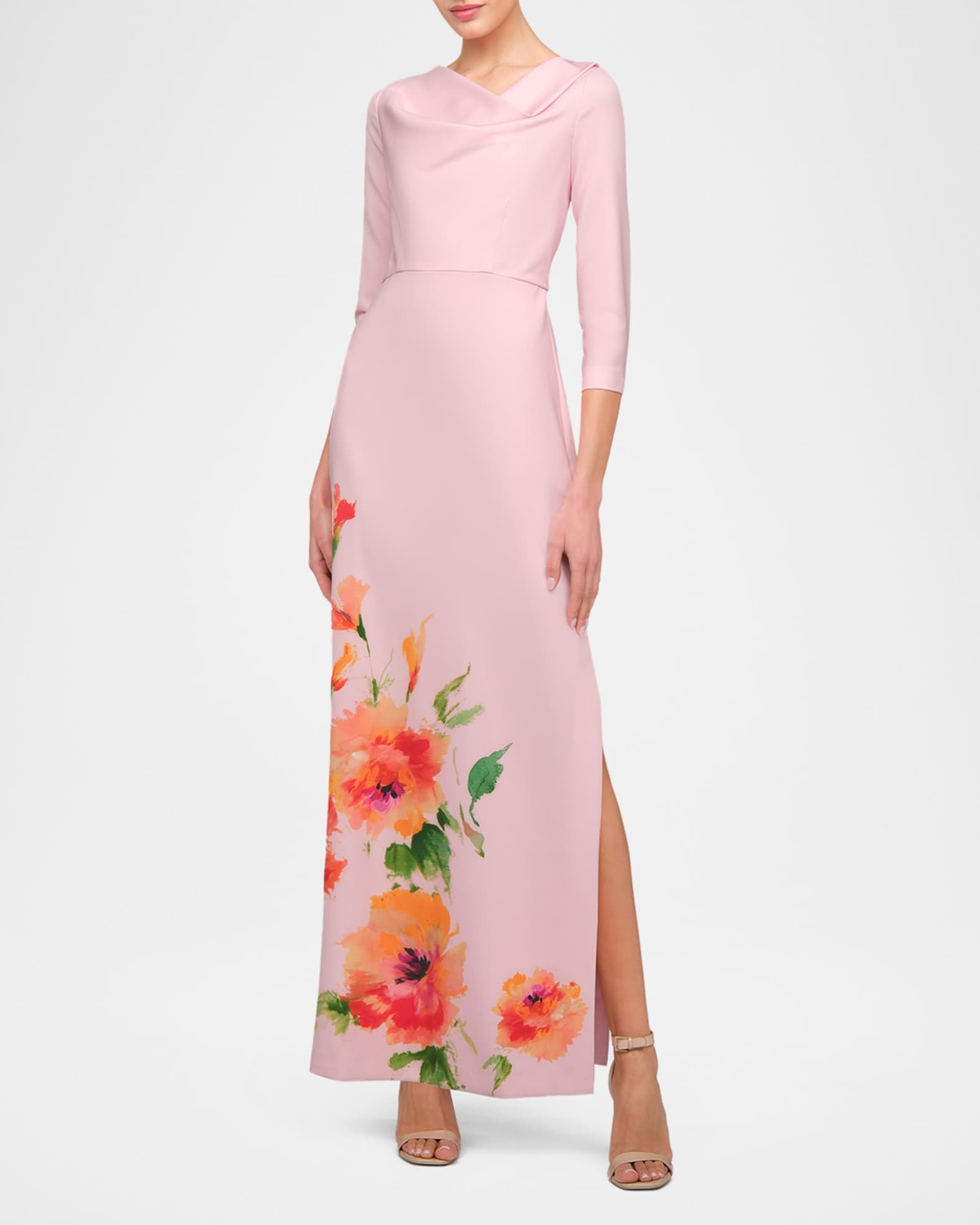 Kay Unger New York Magnolia Floral-Print Stretch Crepe Column Gown | Neiman  Marcus