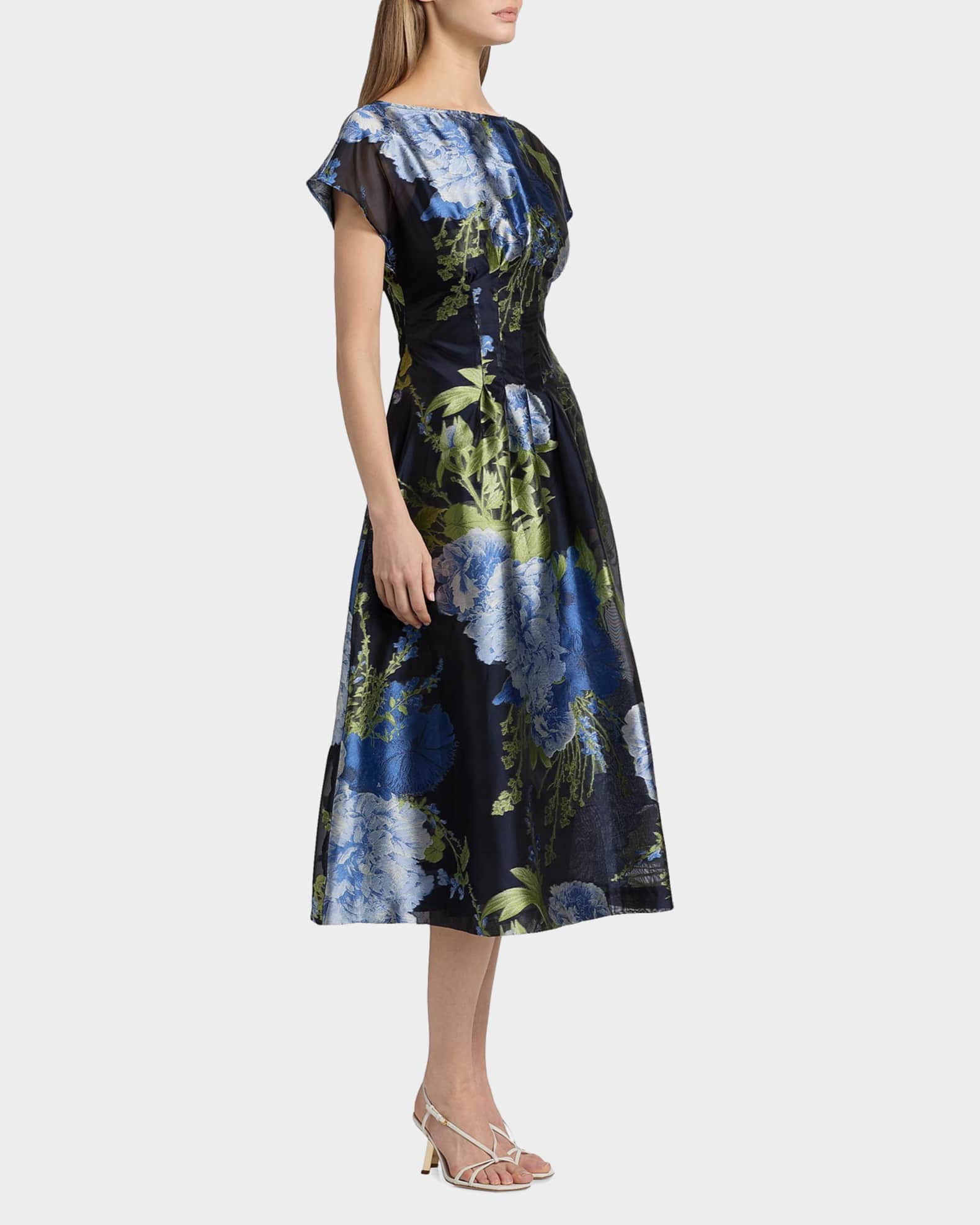 Kay Unger New York Florene Floral-Print Organza Jacquard Midi Dress | Neiman  Marcus