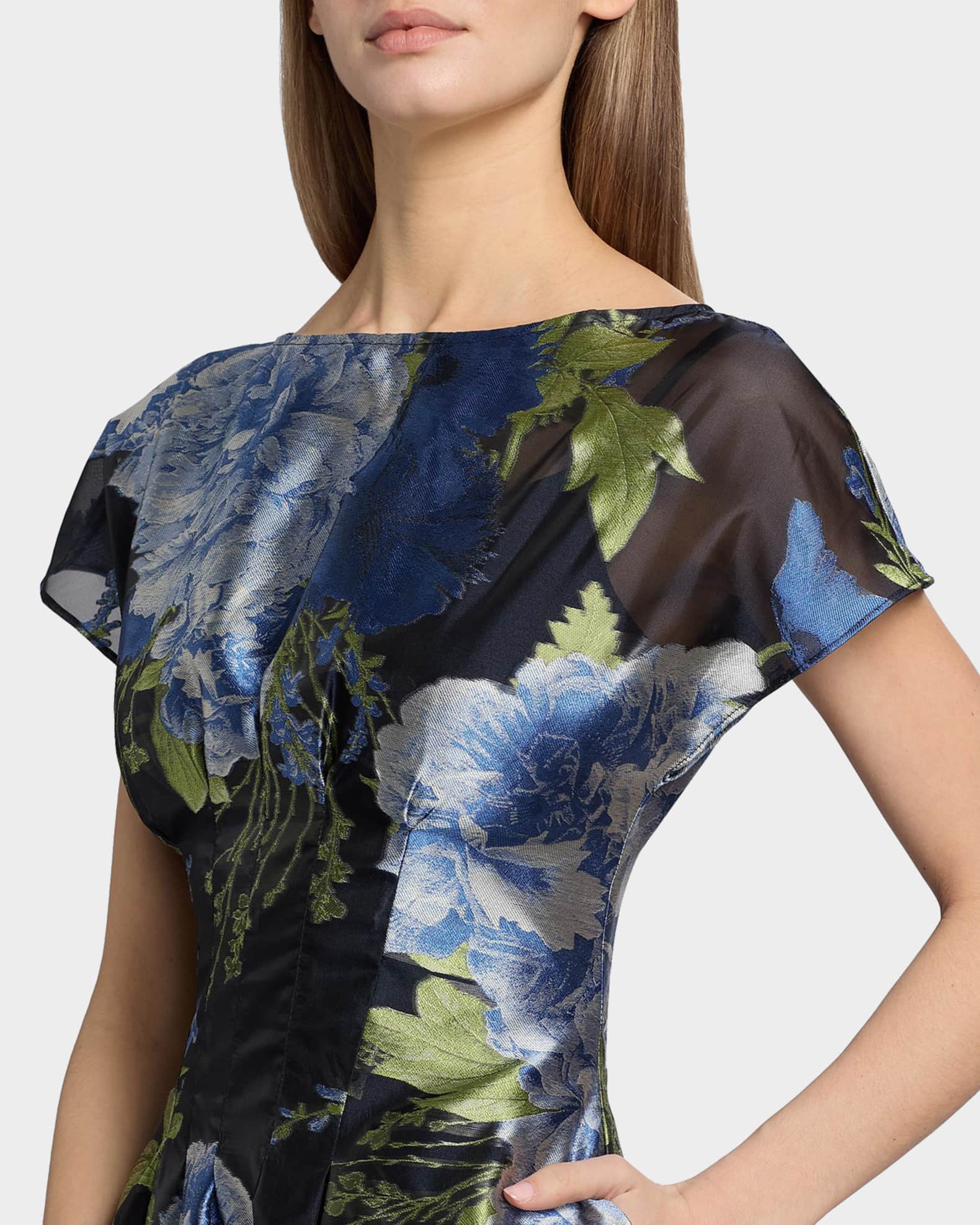 Kay Unger New York Florene Floral-Print Organza Jacquard Midi Dress | Neiman  Marcus