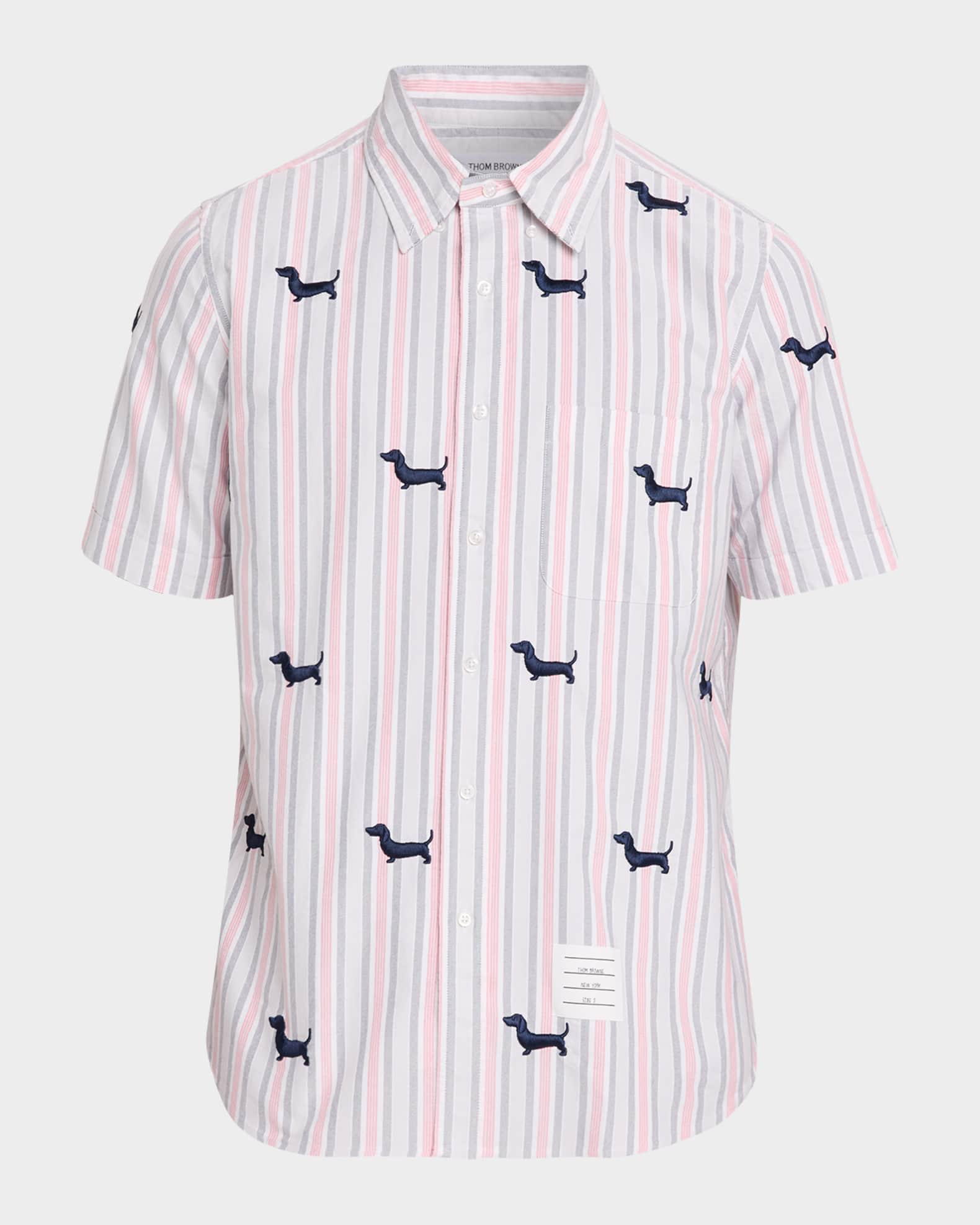 Thom Browne Men's Hector Straight-Fit Stripe Short-Sleeve Shirt