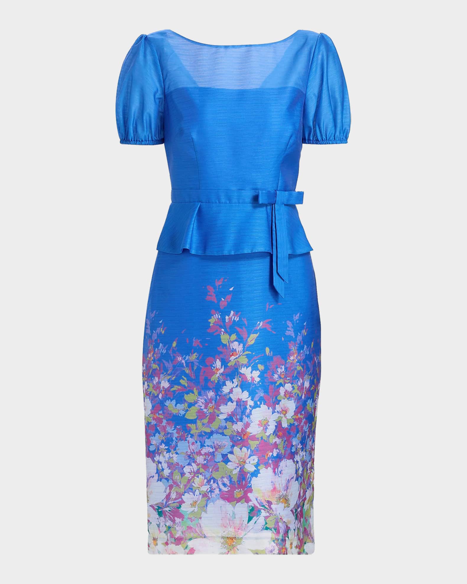sachin and babi light blue dress Kay Unger New York Annabelle Floral-Print Organza Peplum Midi Dress