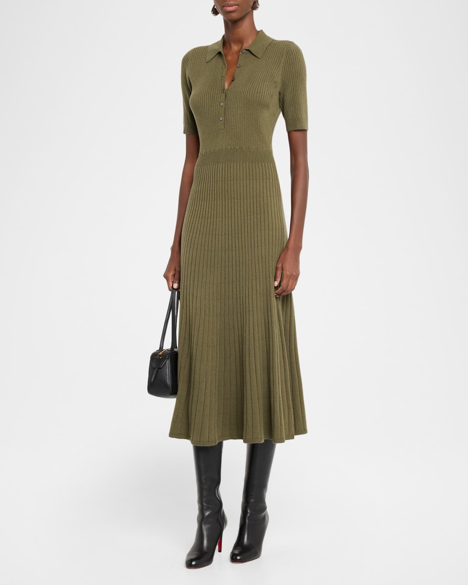 PAIGE Mathilda Short-Sleeve Rib-Knit Dress | Neiman Marcus