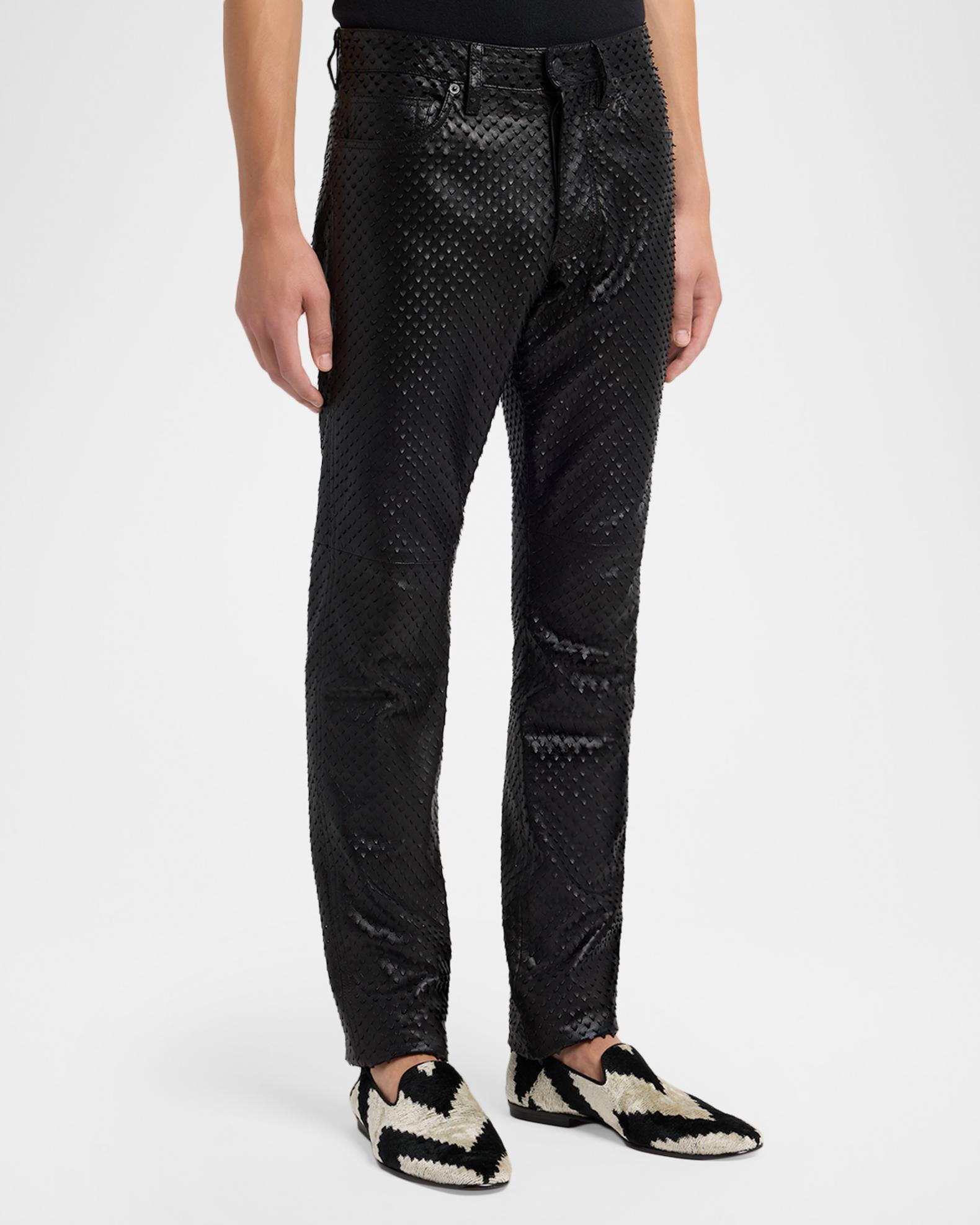 TOM FORD Men's Perforated Leather Straight-Leg Five-Pocket Pants