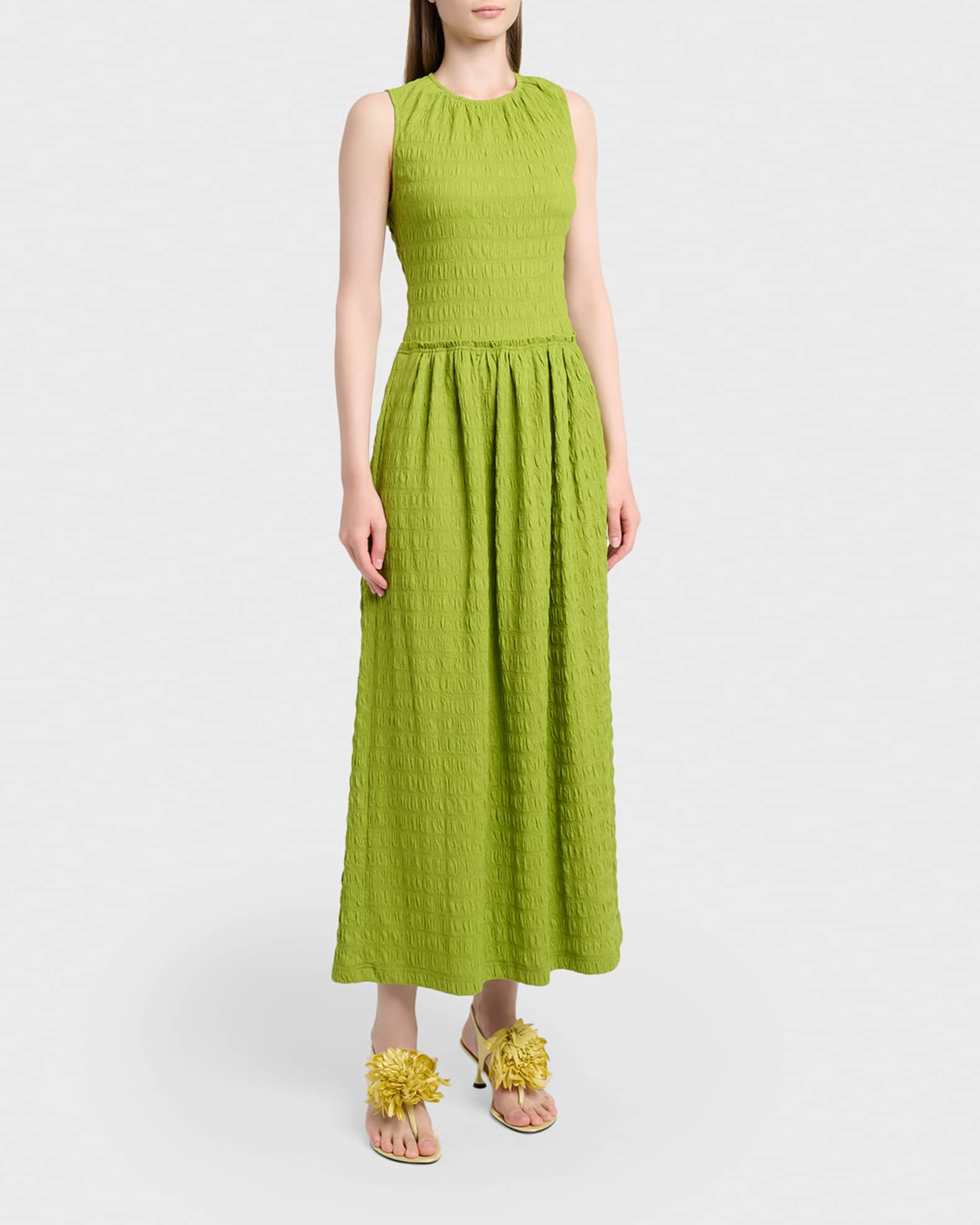 proenza white dress gold buttons Proenza Schouler White Label Zoira Sleeveless Textured Cotton Maxi Dress