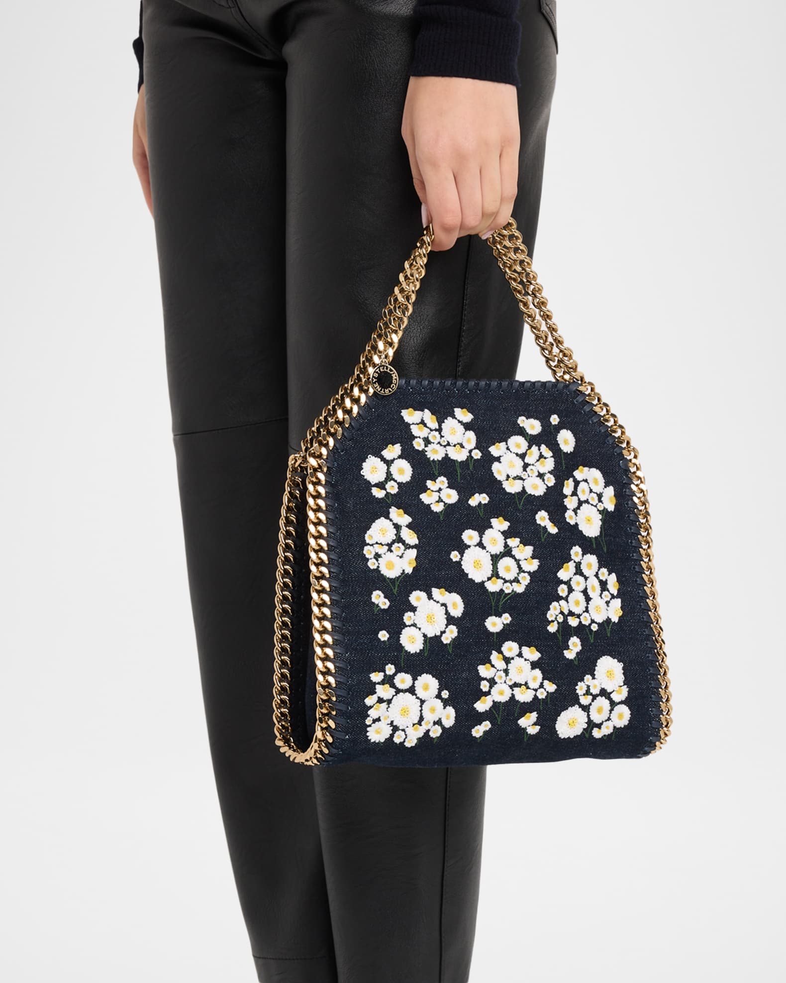 Stella McCartney Falabella Floral-Embroidered Denim Shoulder Bag
