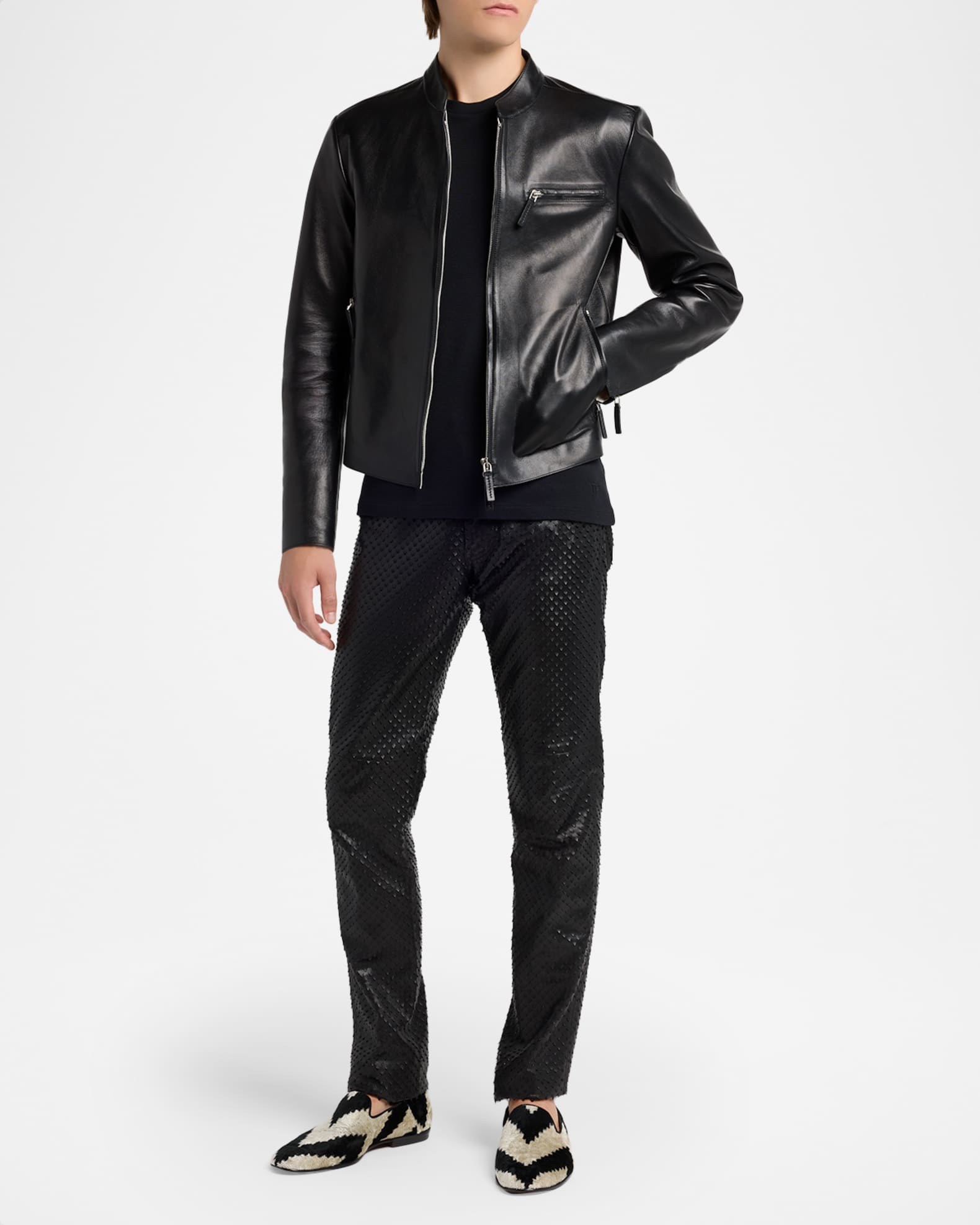 TOM FORD Men's Leather Band-Collar Biker Jacket | Neiman Marcus