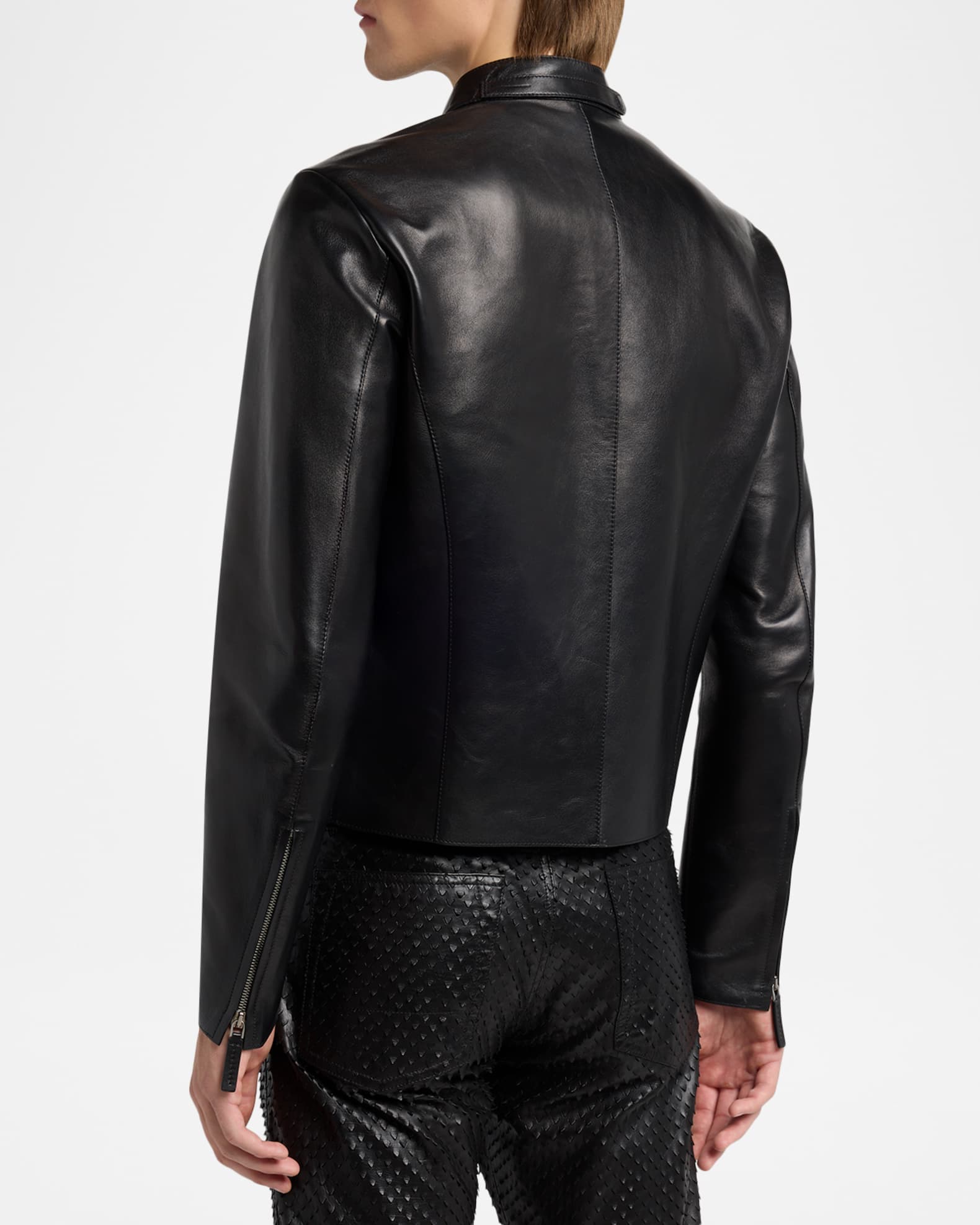 TOM FORD Men's Leather Band-Collar Biker Jacket | Neiman Marcus
