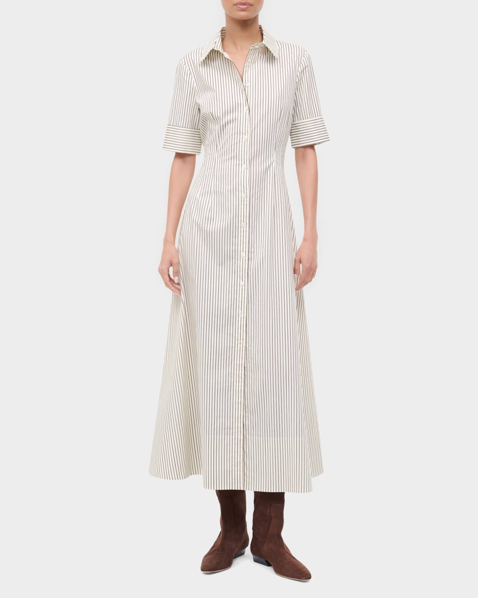 Staud Women's Joan Striped Stretch-Cotton Maxi Shirtdress - Ivory Dark - Size 0