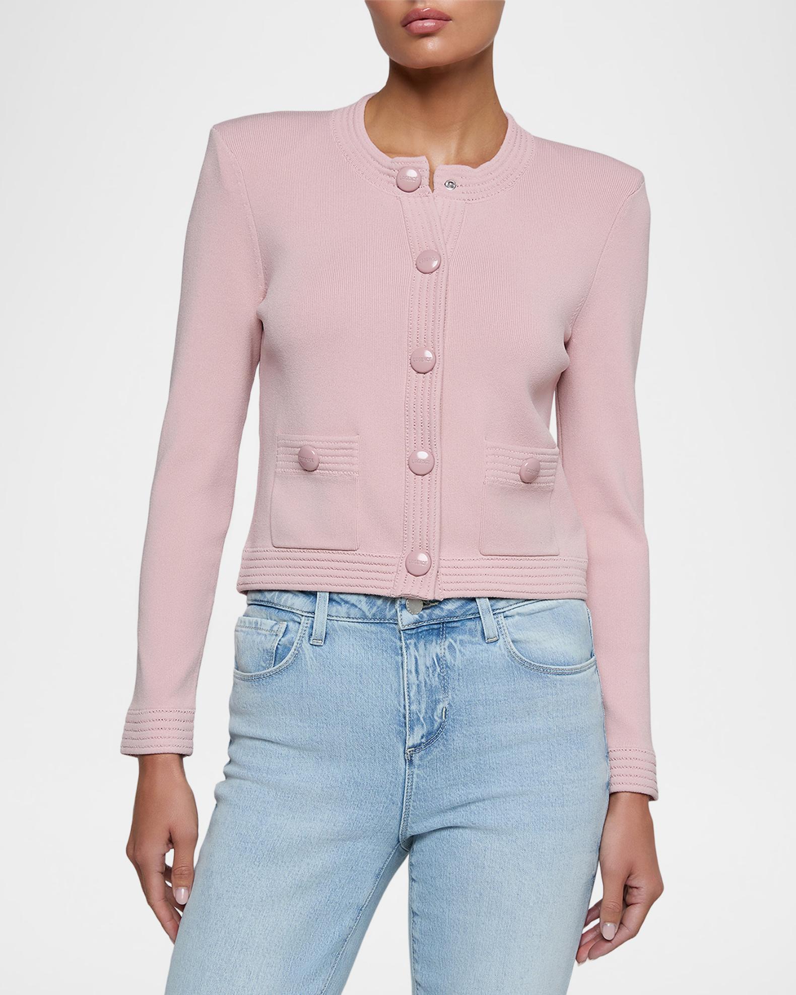 L'AGENCE Patsy Cropped Crewneck Cardigan | Neiman Marcus