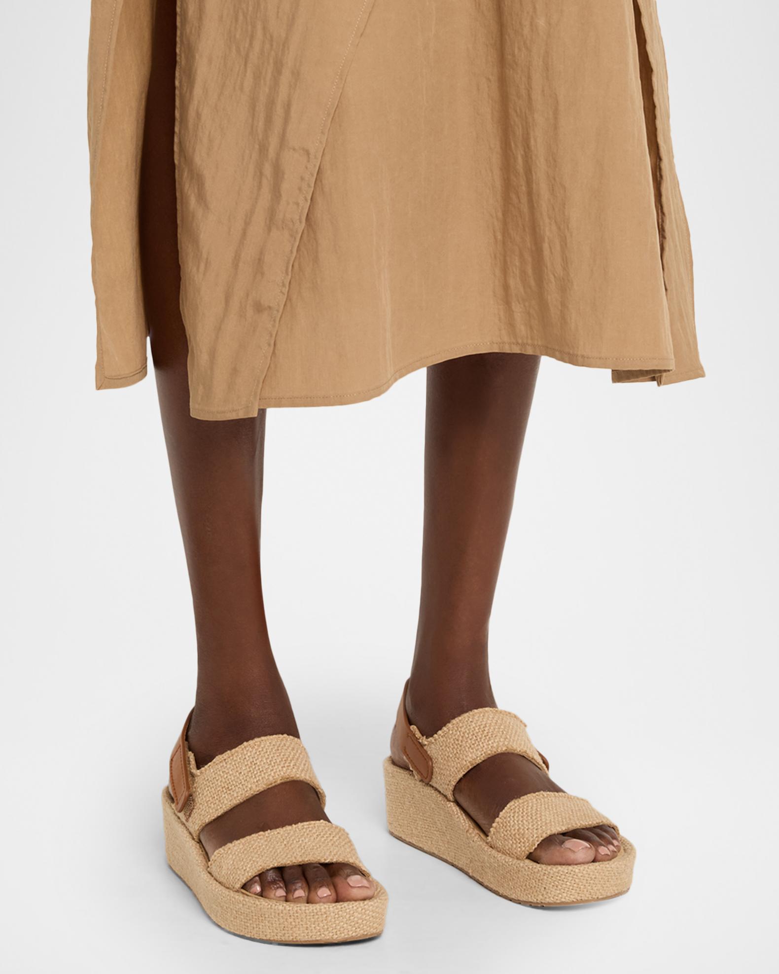 Pedro Garcia Leticia Burlap and Leather Flatform Sandals | Neiman