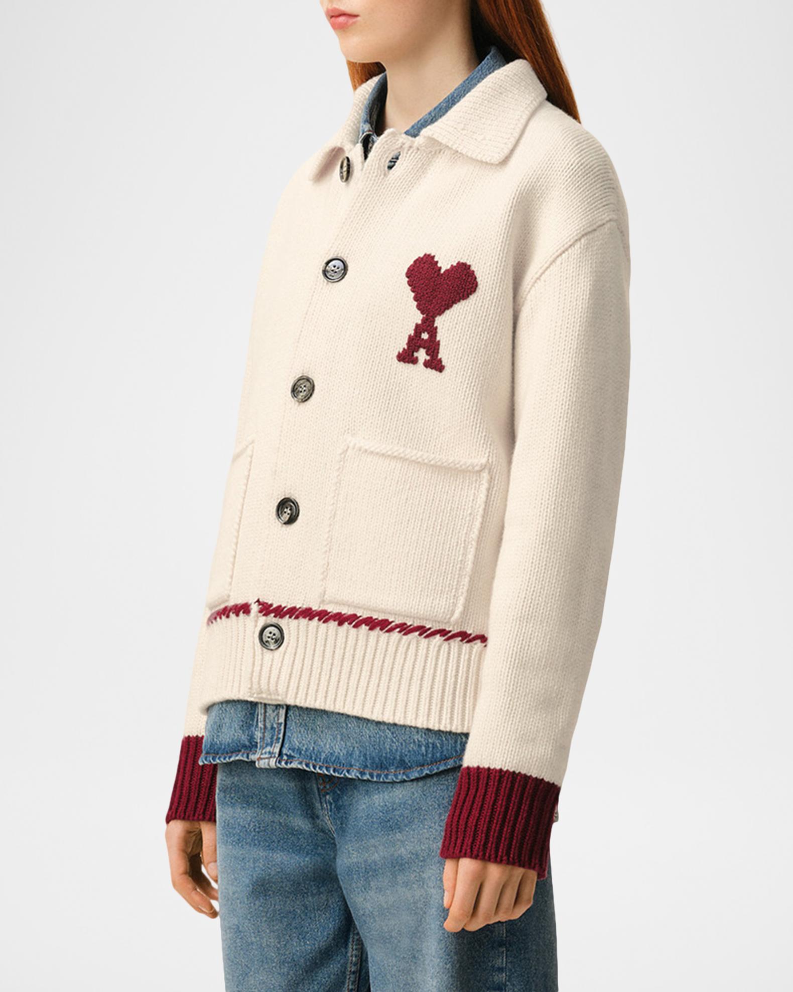 Ami Paris Ami De Coeur Embroidered Collared Cardigan | Neiman Marcus