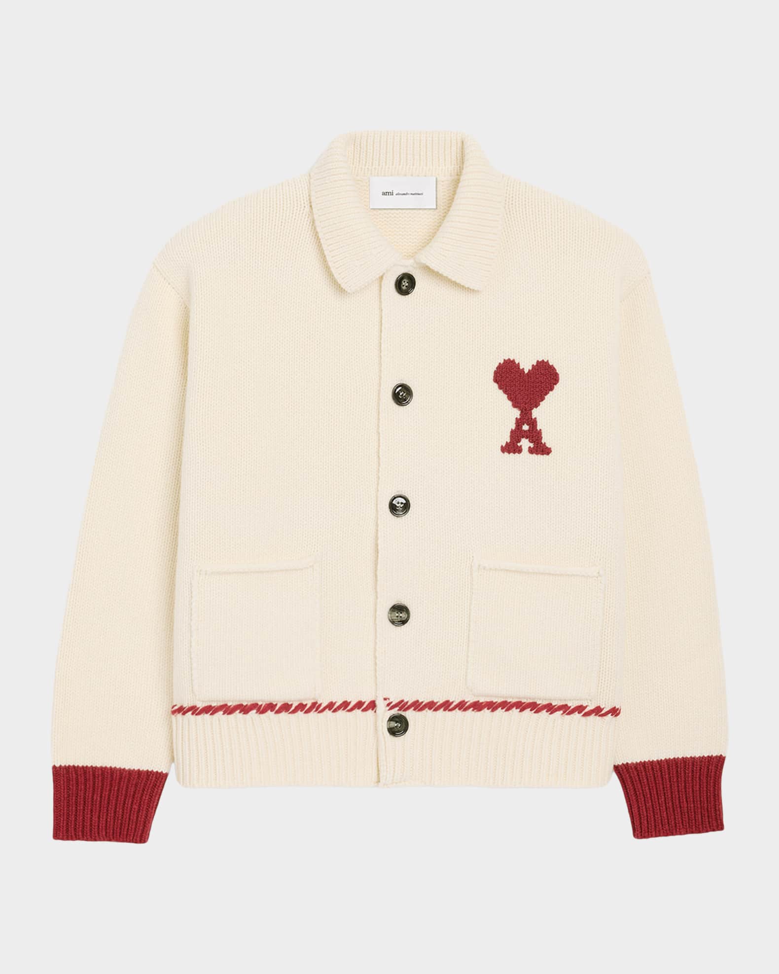 Ami Paris Ami De Coeur Embroidered Collared Cardigan | Neiman Marcus