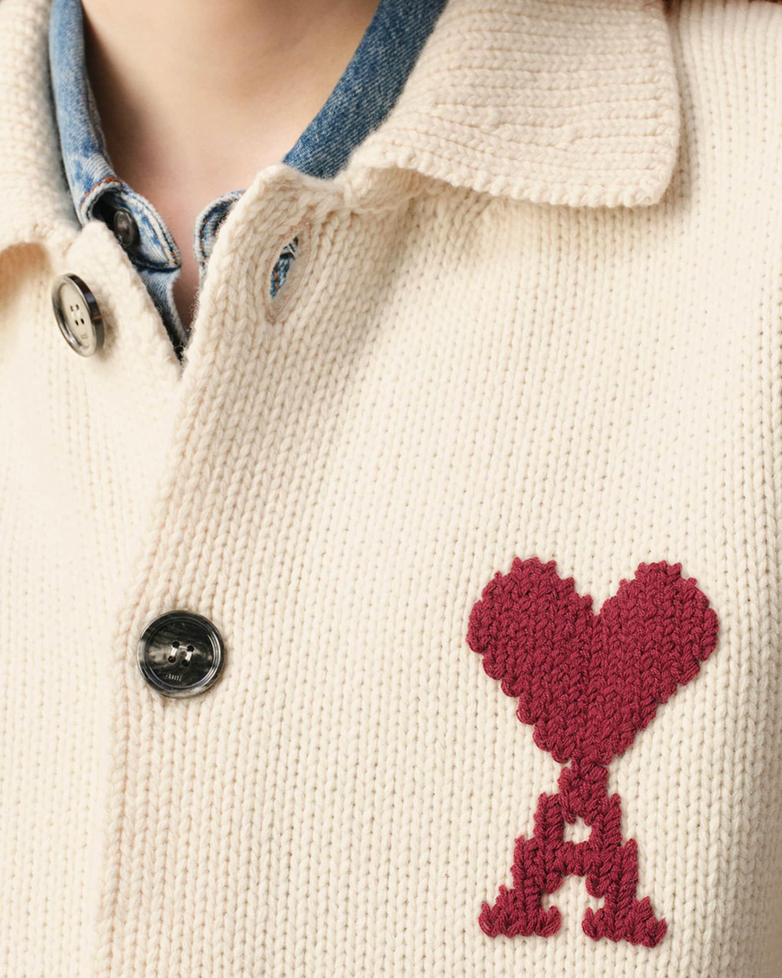 Ami Paris Ami De Coeur Embroidered Collared Cardigan | Neiman Marcus