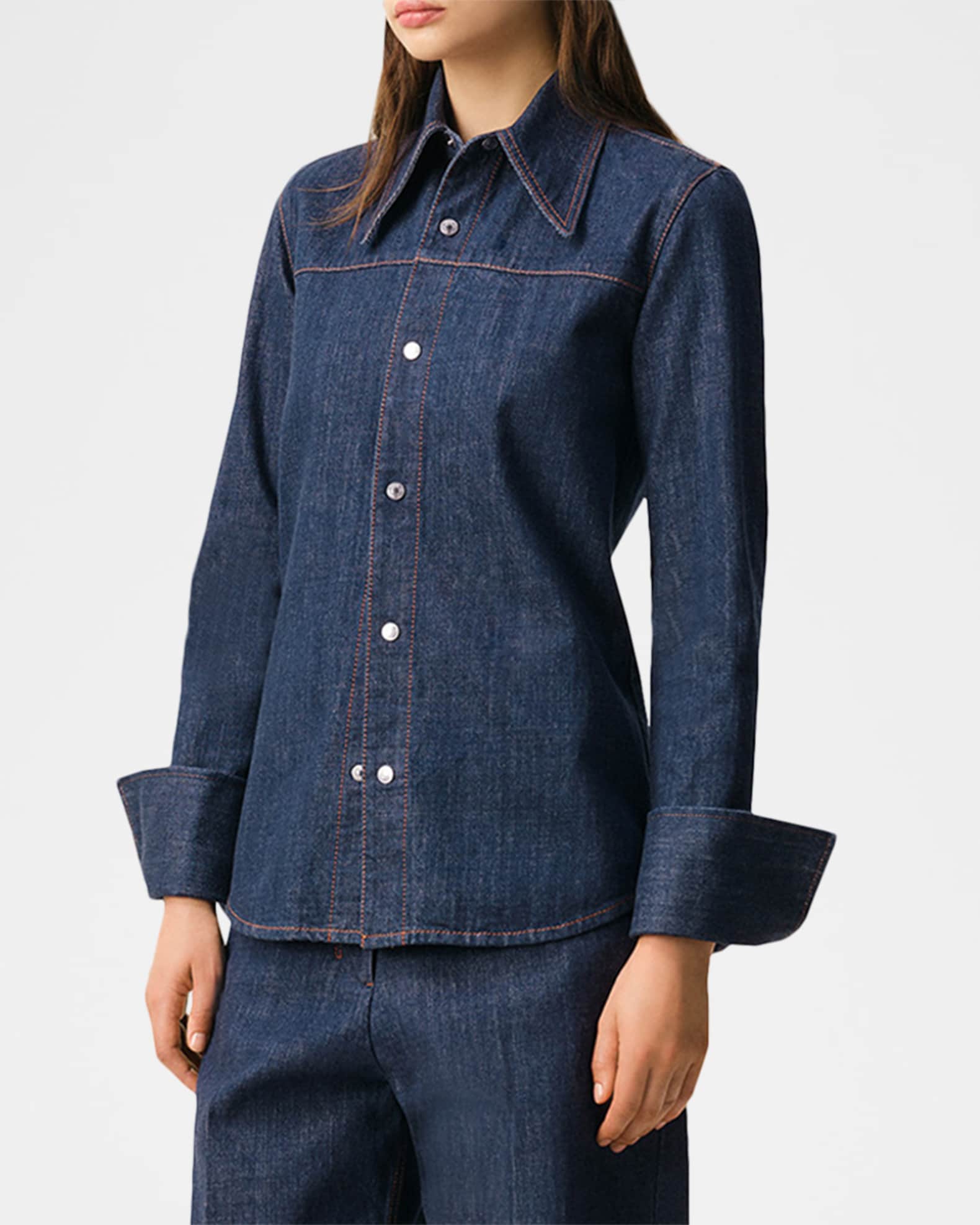 Ami Paris Sharp Collar Denim Snap-Button Shirt | Neiman Marcus