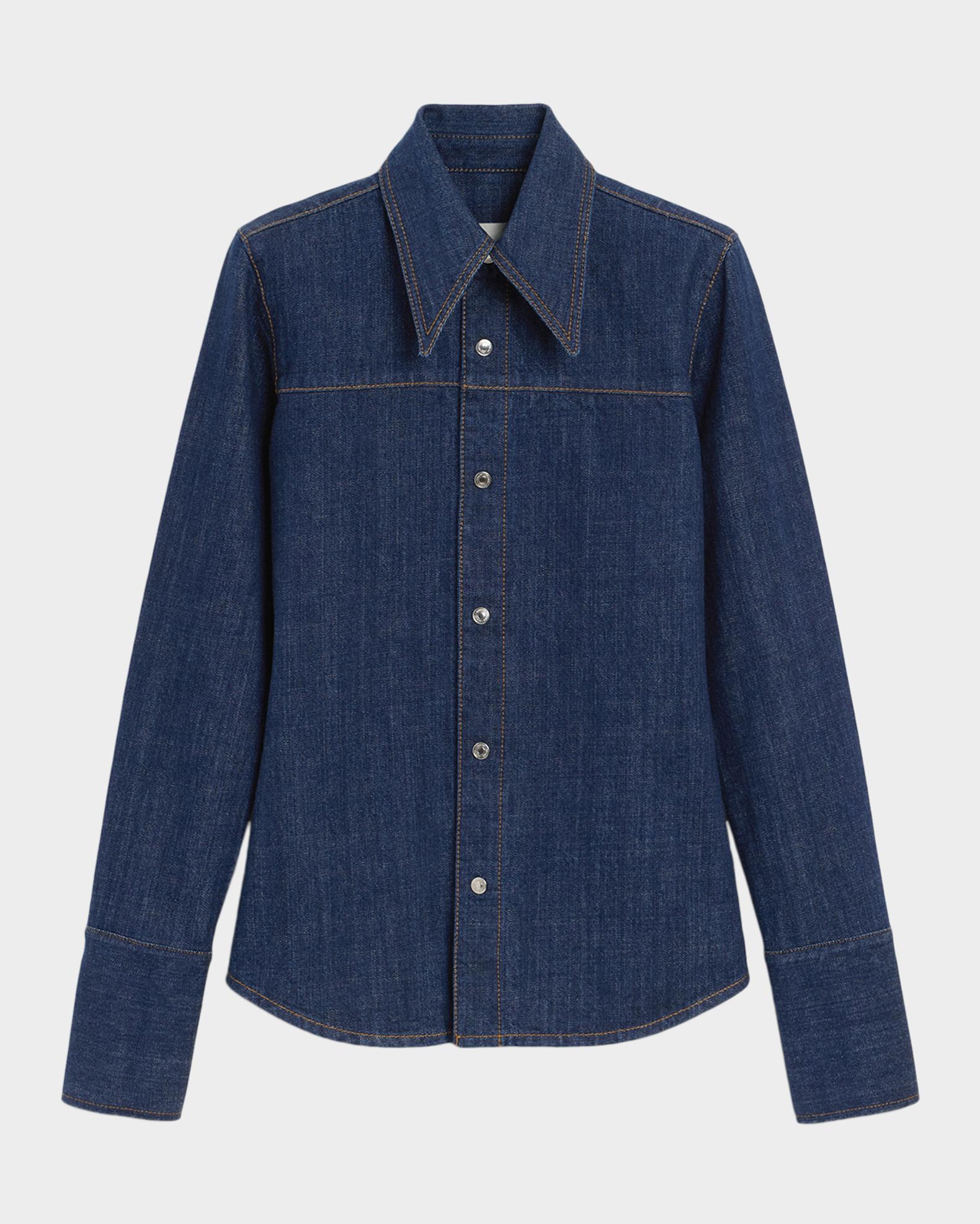 Ami Paris Sharp Collar Denim Snap-Button Shirt | Neiman Marcus