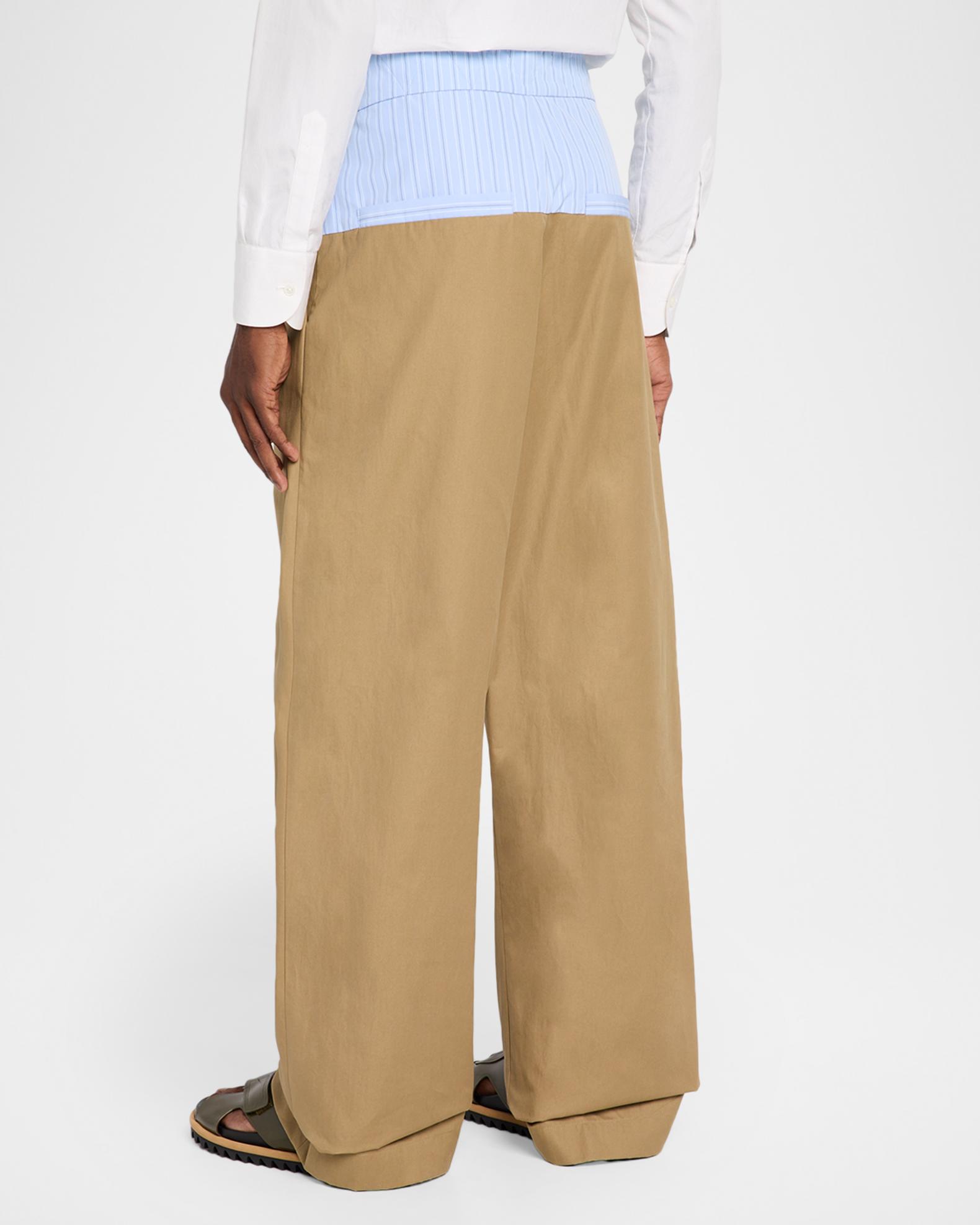 Dries Van Noten Men's Contrast-Waist Straight Cotton Pants