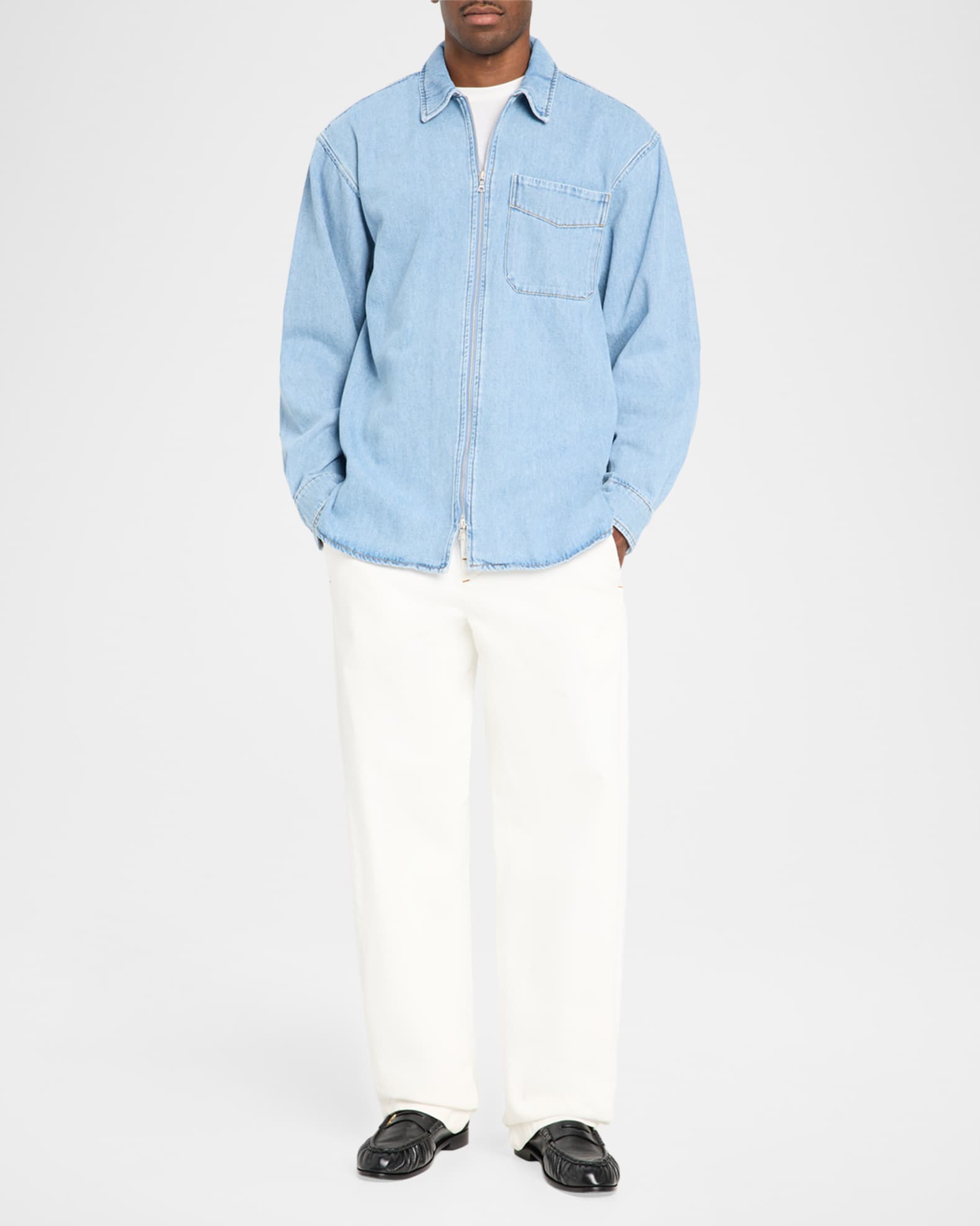 Dries Van Noten Men's Denim Zip Shirt | Neiman Marcus