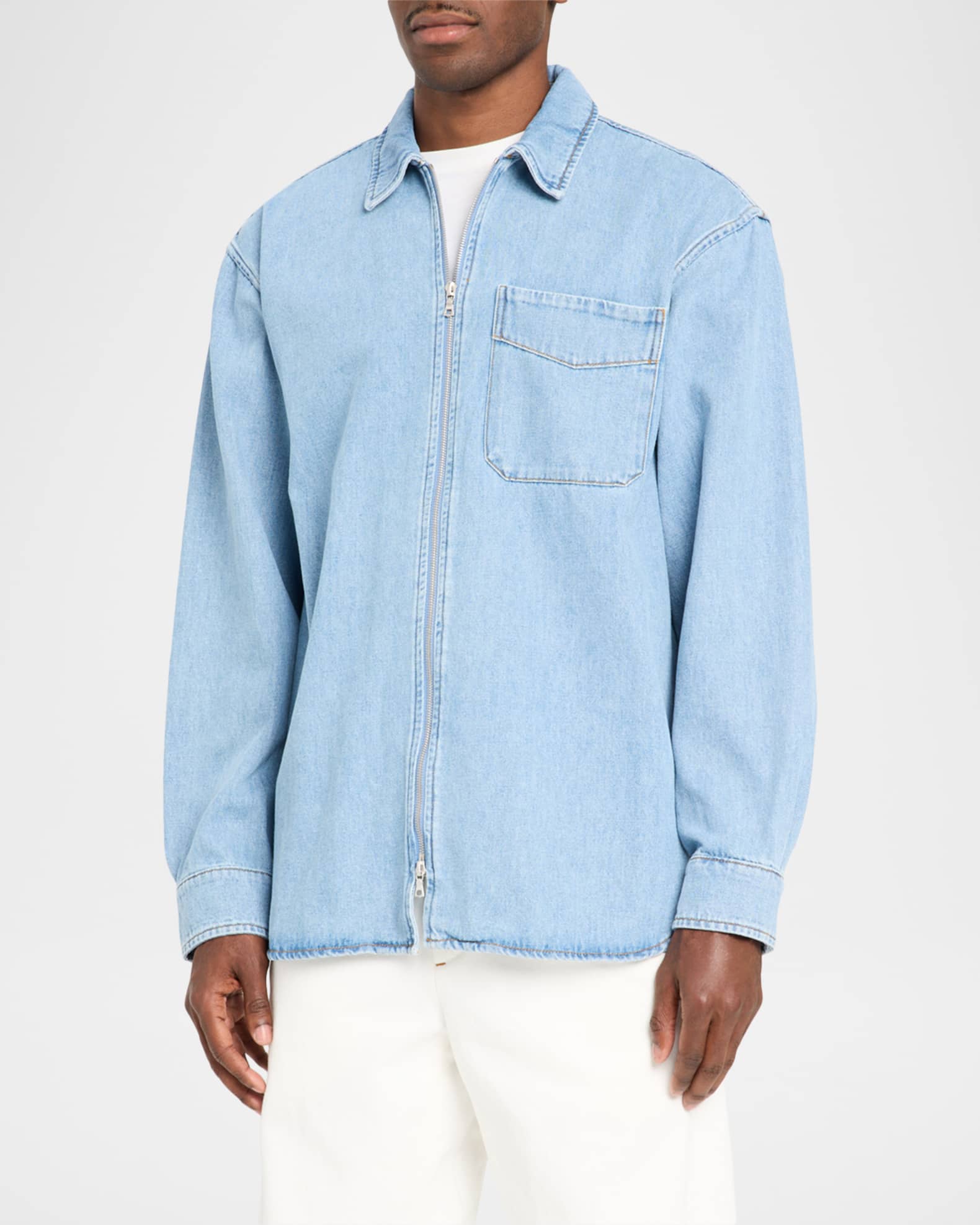 Dries Van Noten Men's Denim Zip Shirt | Neiman Marcus