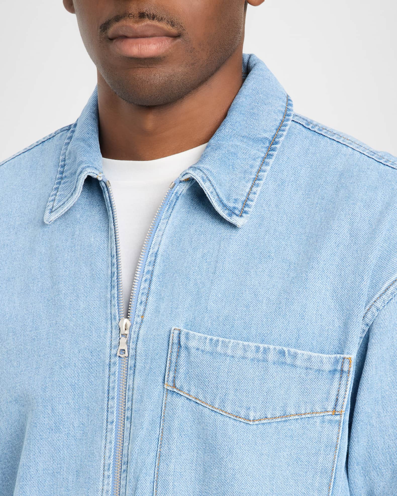 Dries Van Noten Men's Denim Zip Shirt | Neiman Marcus