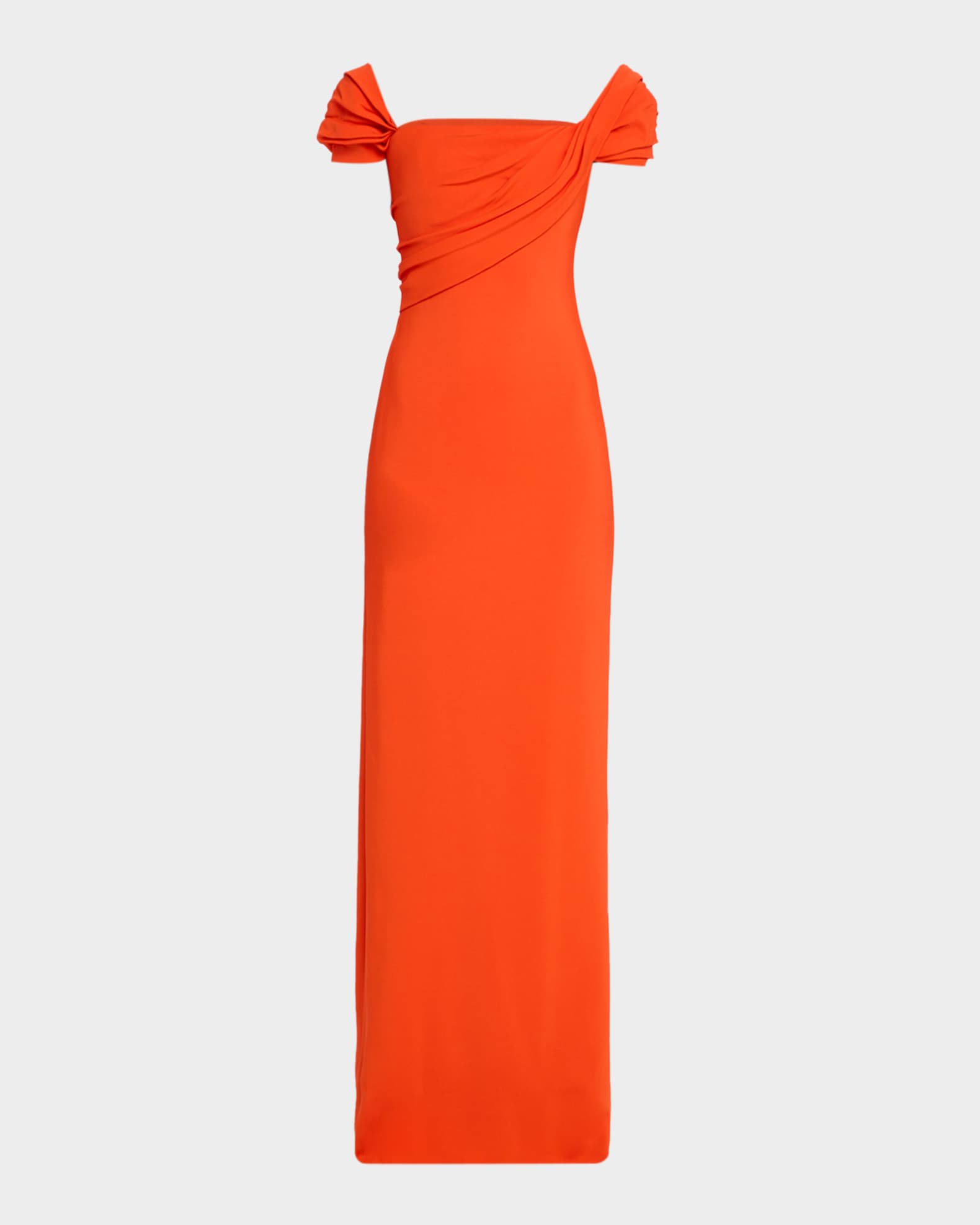 Oscar de la Renta Cap-Sleeve Draped Cady Column Gown | Neiman Marcus