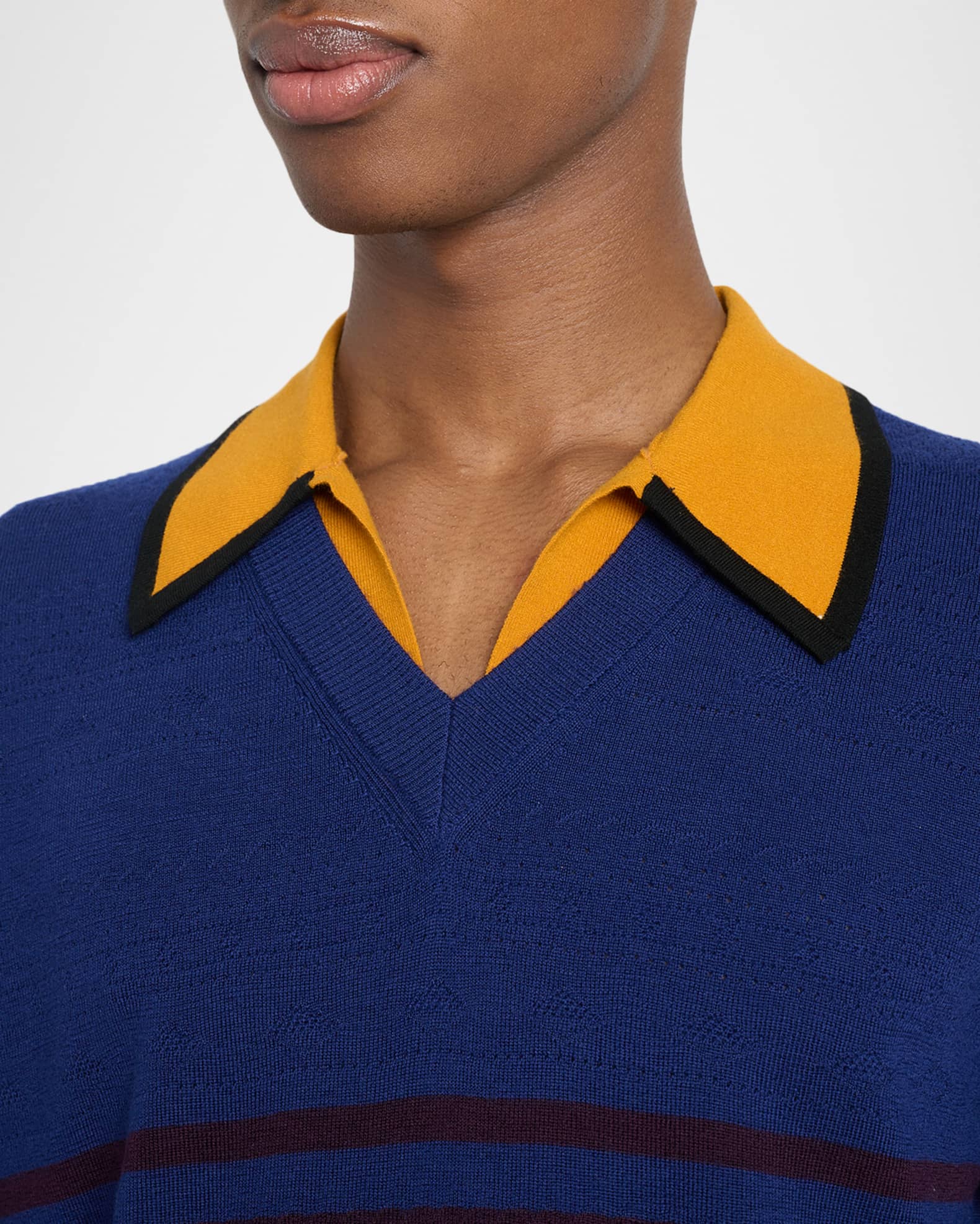 Dries Van Noten Men's Contrast-Trim Knit Polo Sweater | Neiman Marcus