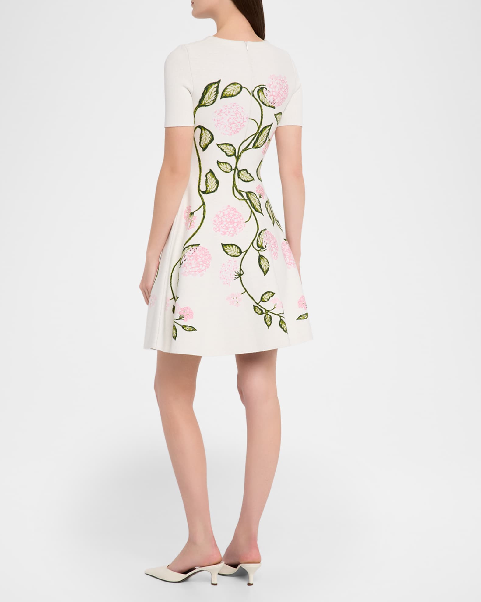 oscar mini dress white floral Oscar de la Renta Orchid Poplin Puff-Sleeve Open-Back Mini Dress